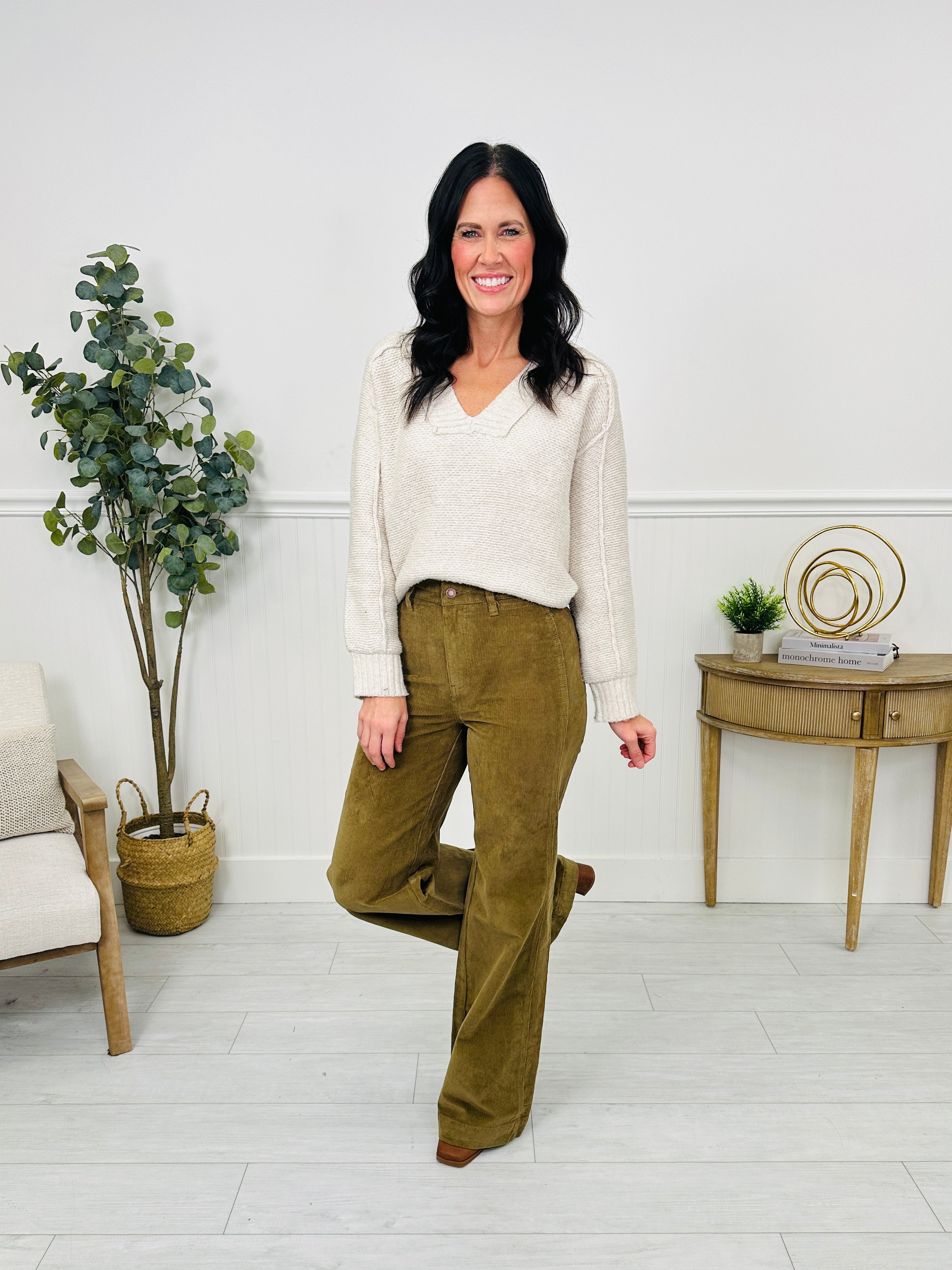 Judy Blue Olive Obsession Retro Wide Leg Corduroy Jeans