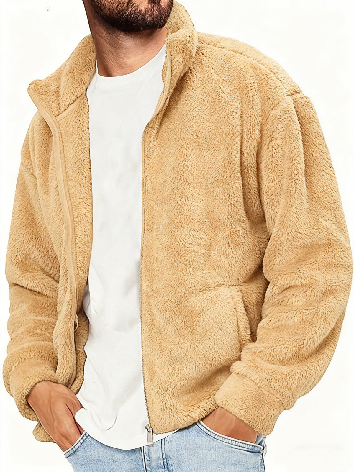 Men's Solid Color Polar Fleece Jacket