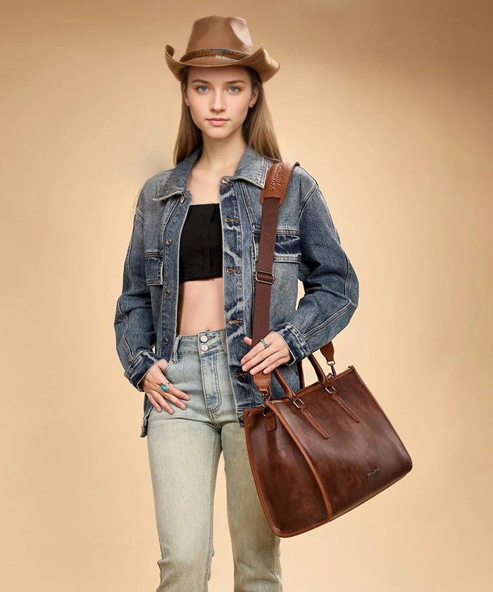 Montana West Vintage Classic Laptop Tote Bag