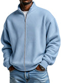 Men's Simple Solid Color Waffle Stand Collar Zipper Jacket