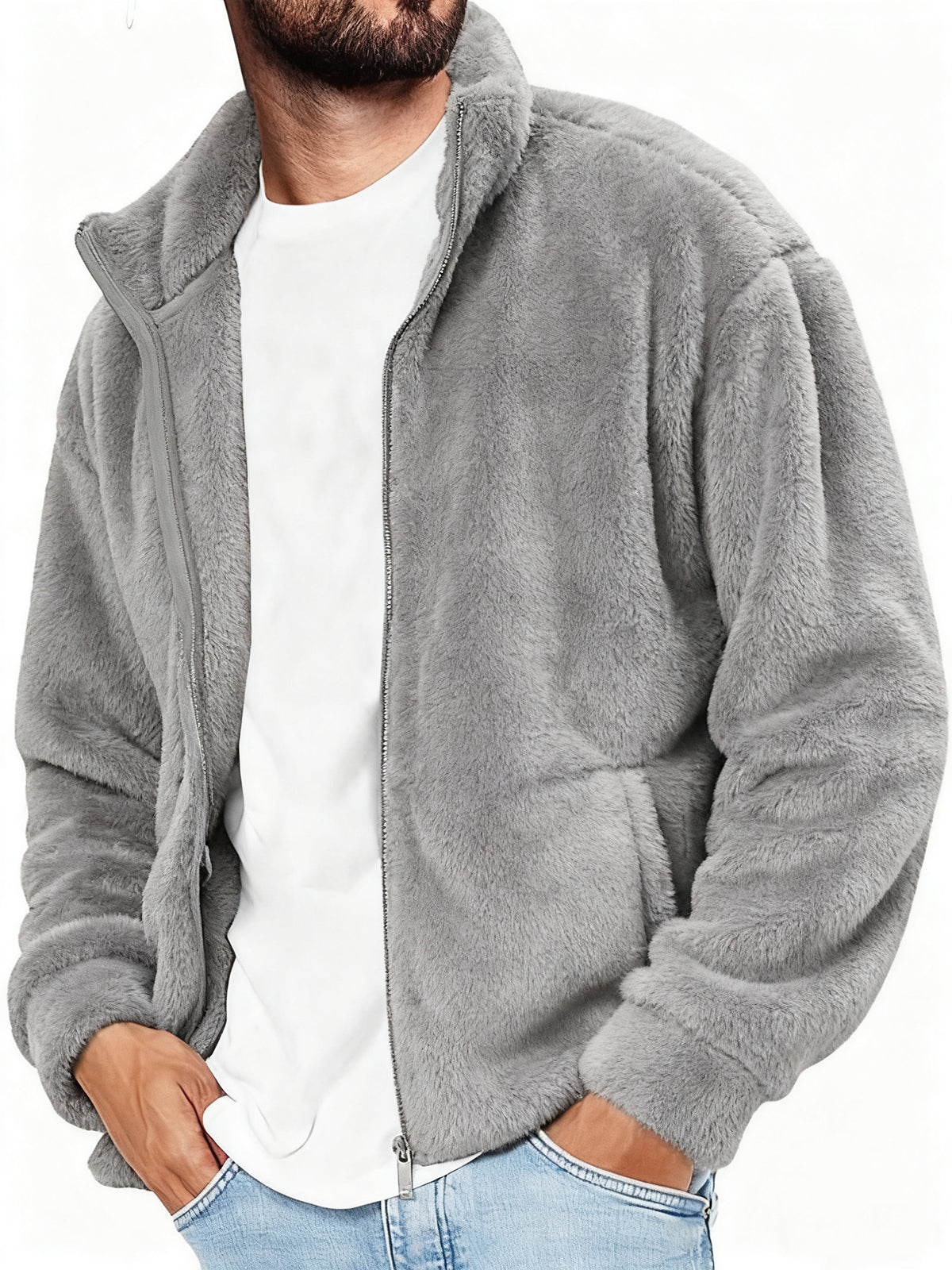 Men's Solid Color Polar Fleece Jacket
