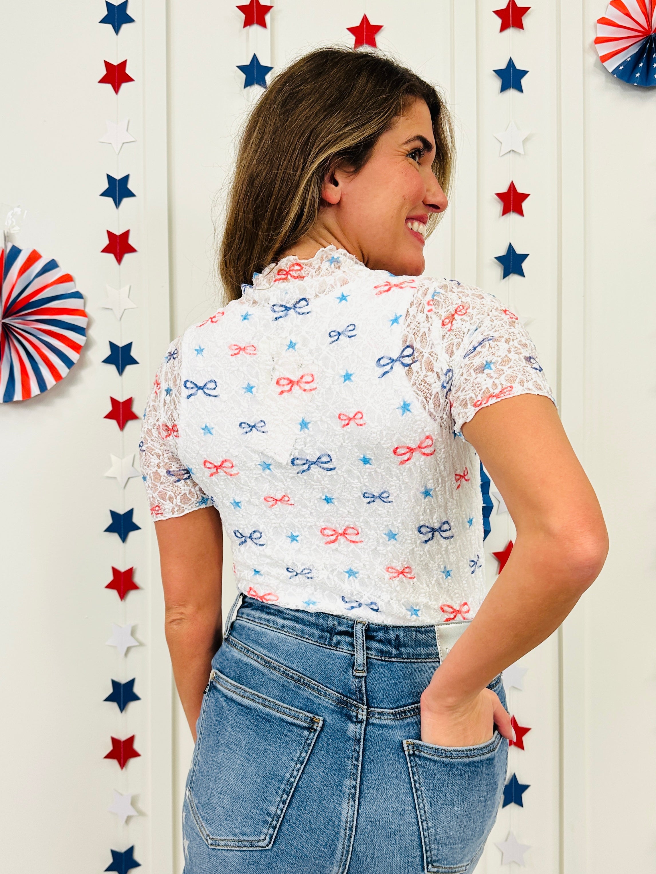 Red, White & Bows Top