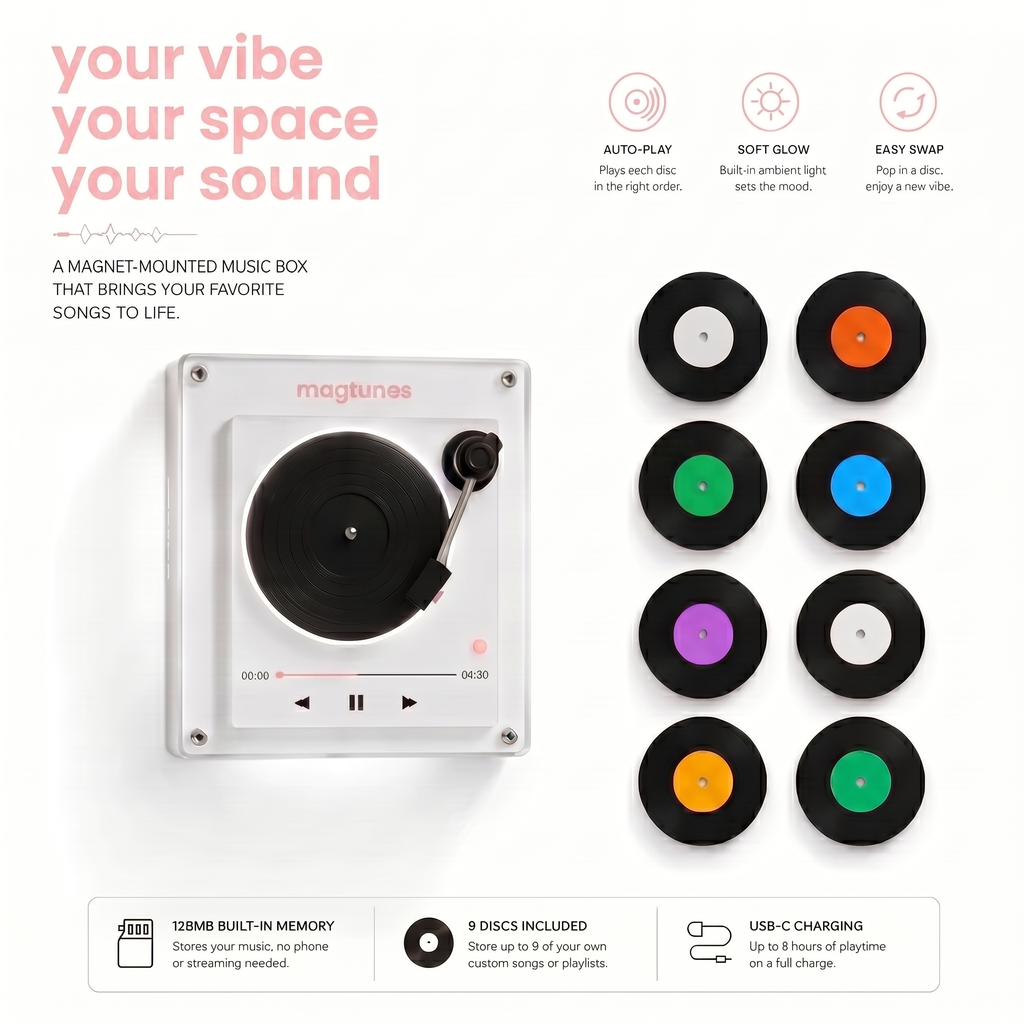 🎵 50% OFF – MagTunes Player Retro Magnetic Vinyl Music Player