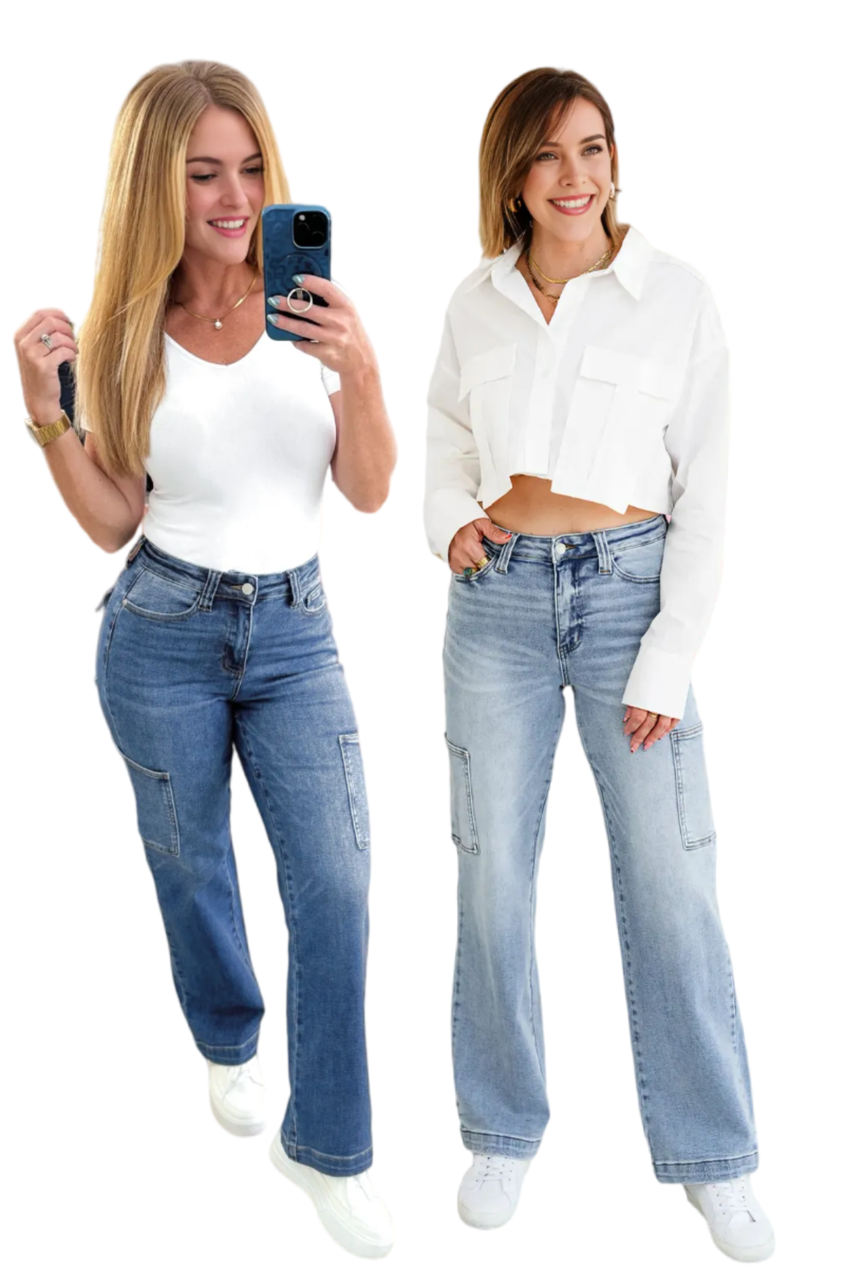 JUDY Tummy Control High Rise Cargo Wide Leg Jeans (Buy 2 Free Shipping)