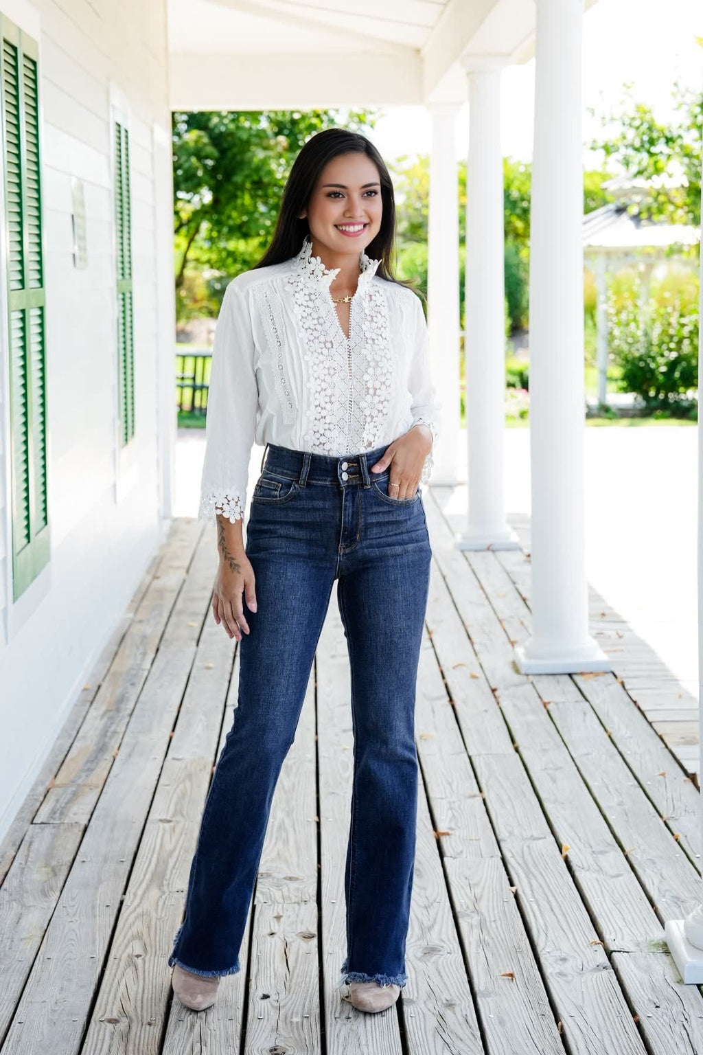 JUDY Vintage Double Button Frayed Hem Bootcut Jeans (Buy 2 Free Shipping)