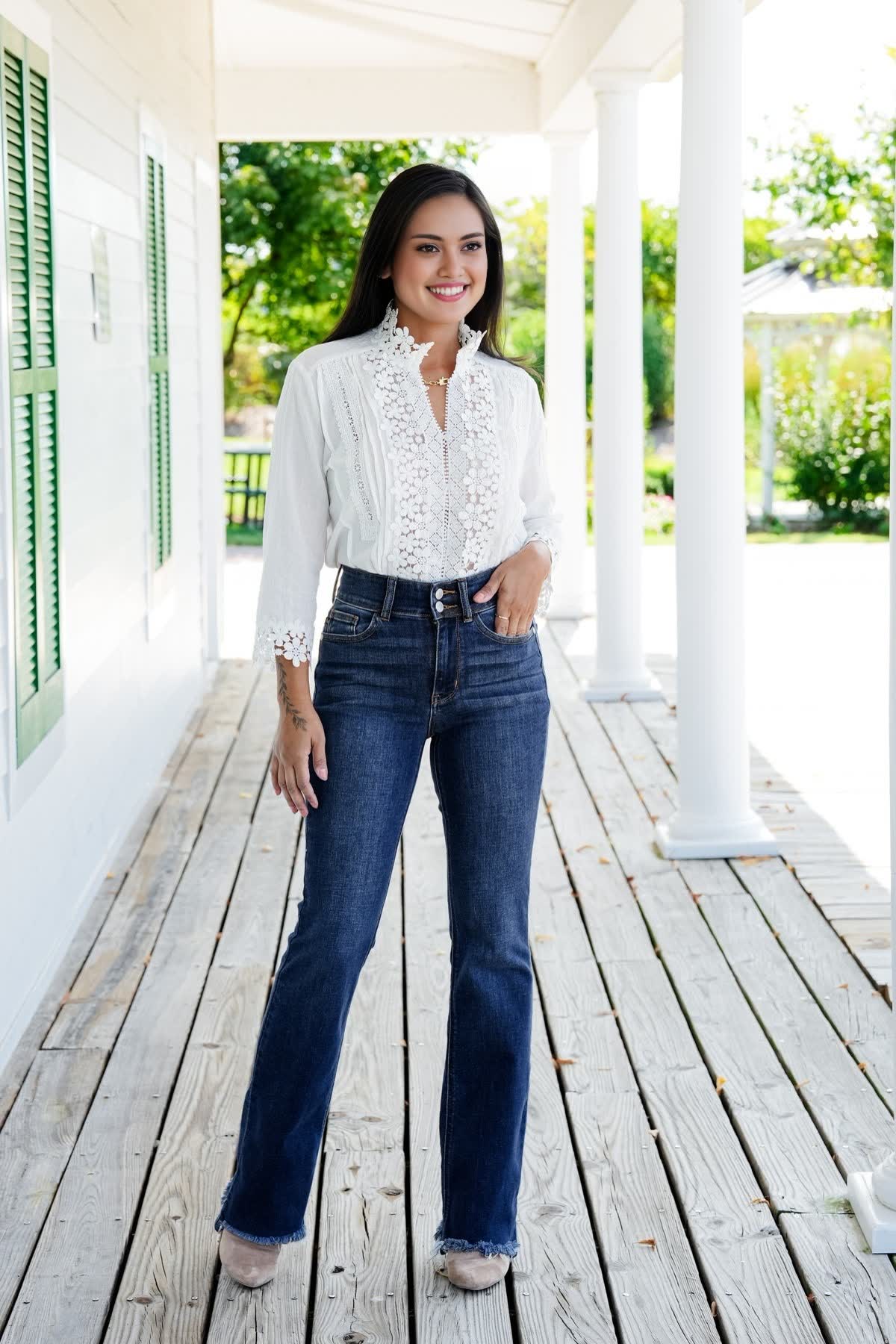 JUDY Vintage Double Button Frayed Hem Bootcut Jeans (Buy 2 Free Shipping)