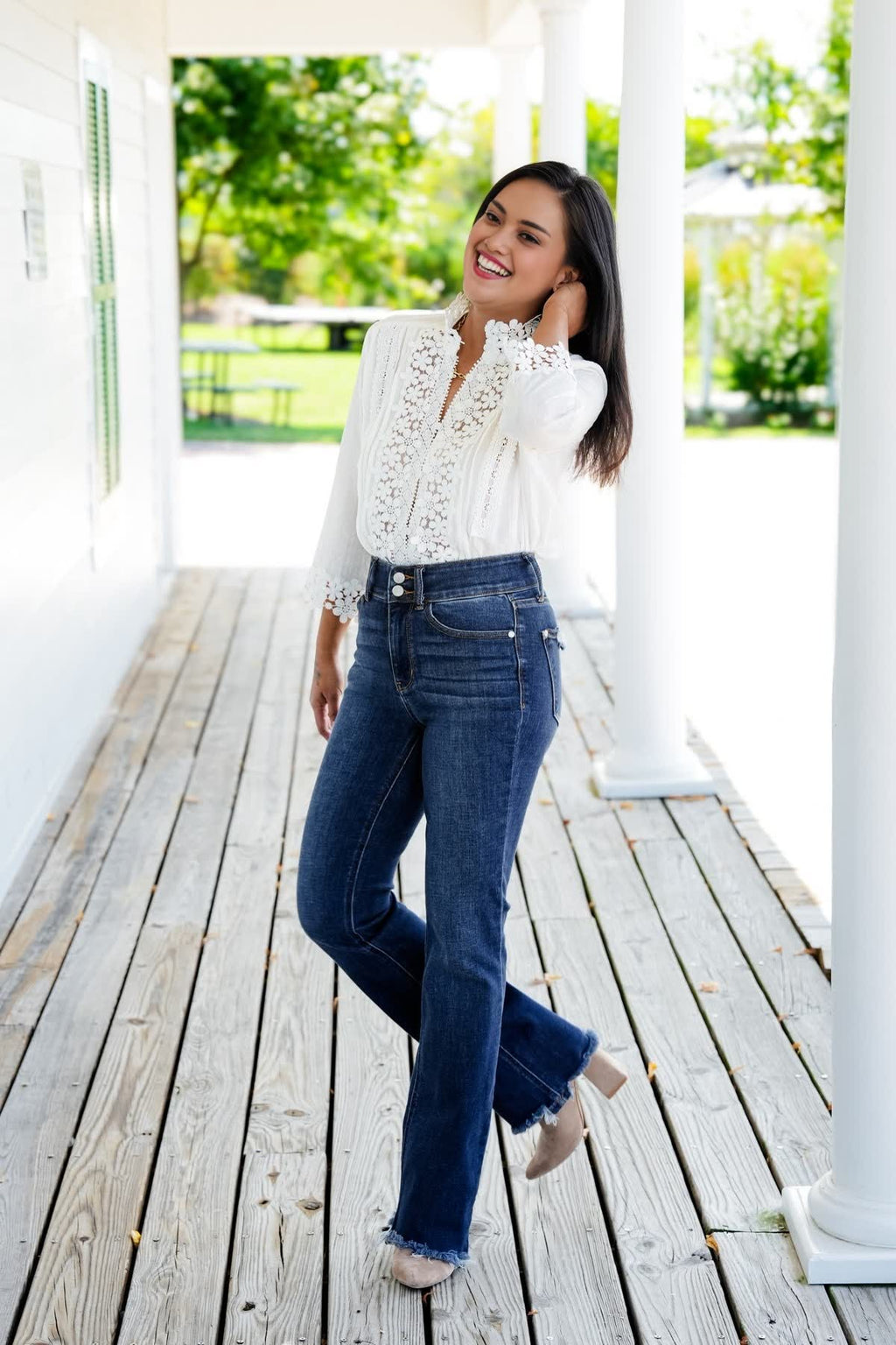 JUDY Vintage Double Button Frayed Hem Bootcut Jeans (Buy 2 Free Shipping)