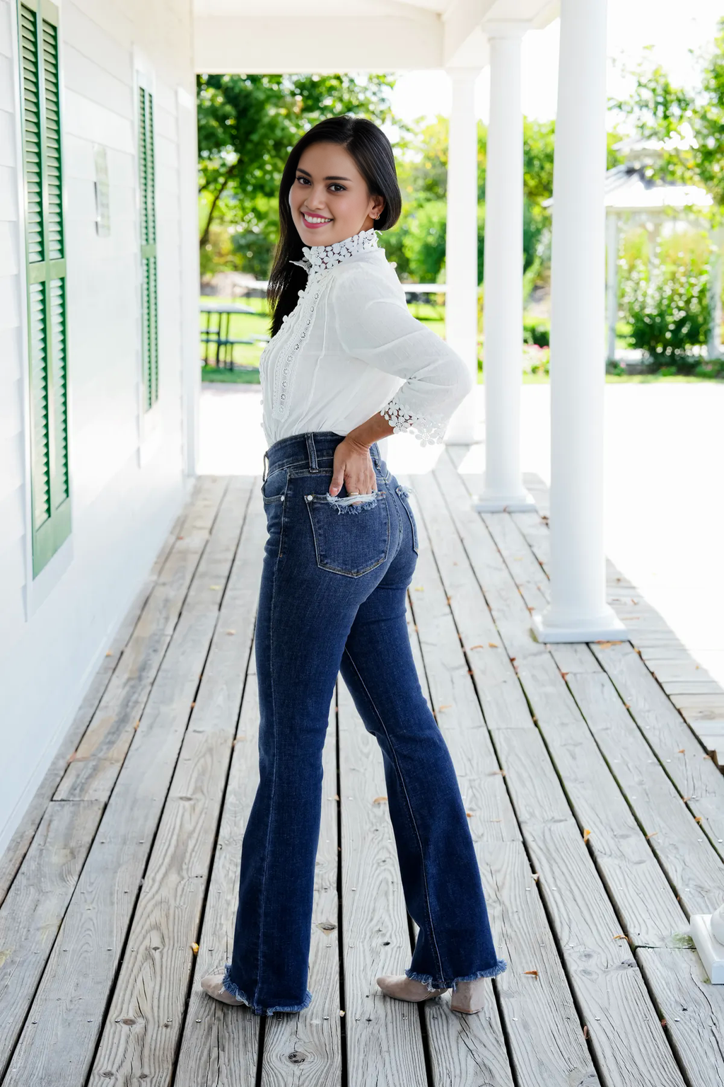 JUDY Vintage Double Button Frayed Hem Bootcut Jeans (Buy 2 Free Shipping)