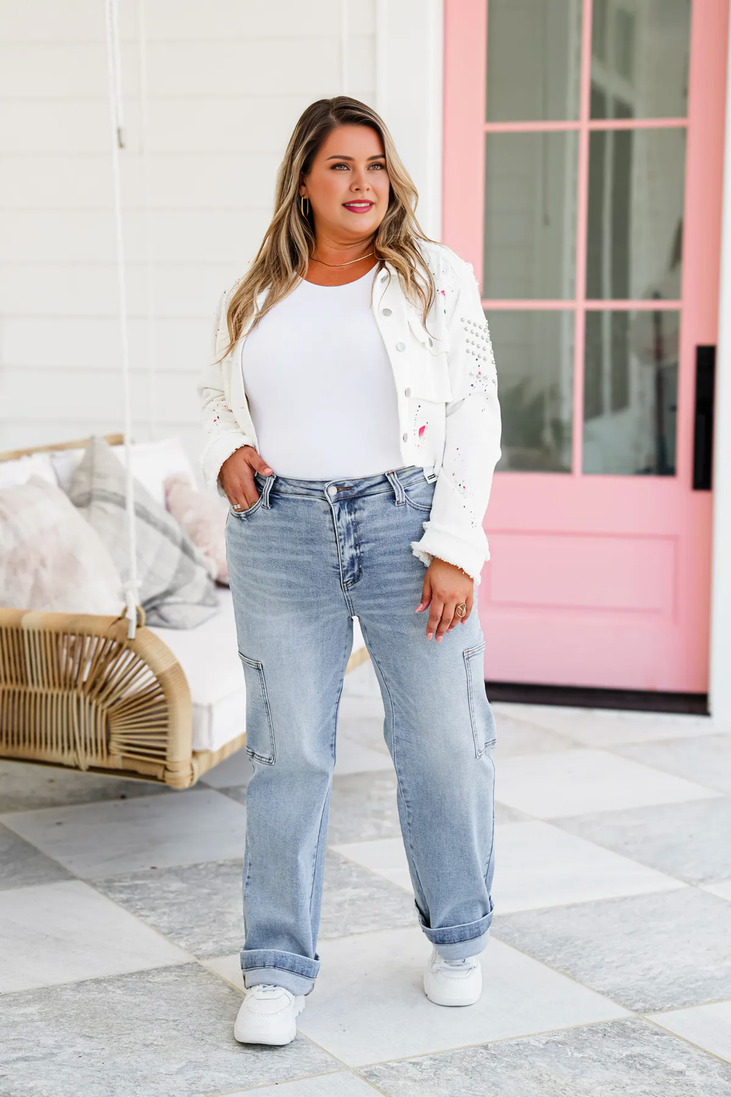 JUDY Tummy Control High Rise Cargo Wide Leg Jeans (Buy 2 Free Shipping)