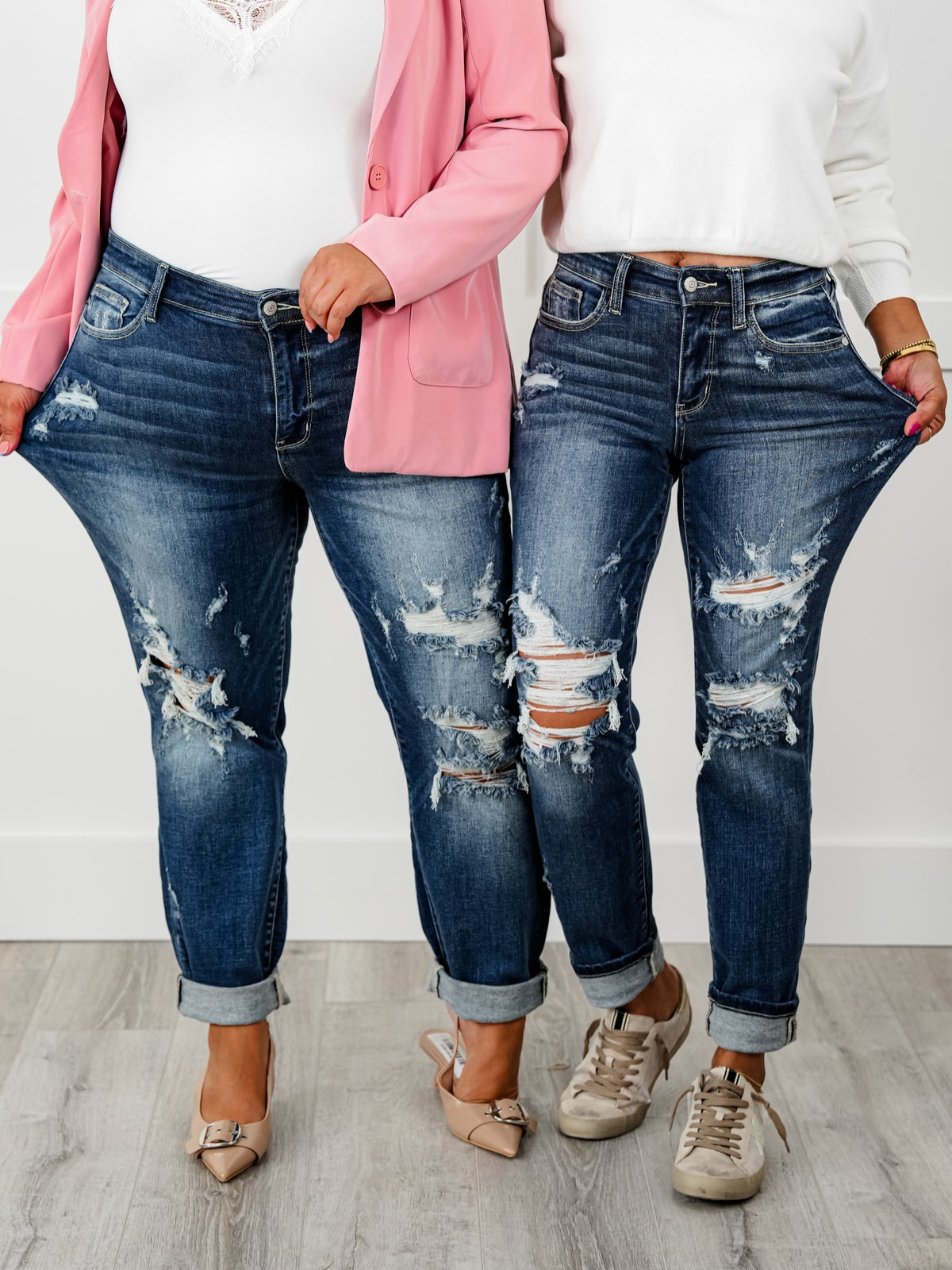 JUDY Tummy Control Distressed Cuffed Boyfriend Jeans (Buy 2 Free Shipping)