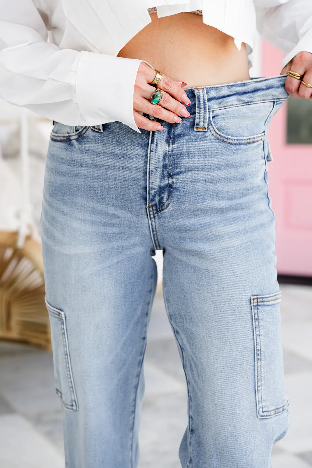 JUDY Tummy Control High Rise Cargo Wide Leg Jeans (Buy 2 Free Shipping)