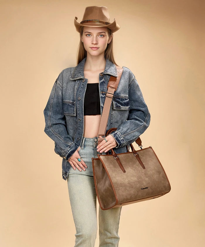 Montana West Vintage Classic Laptop Tote Bag