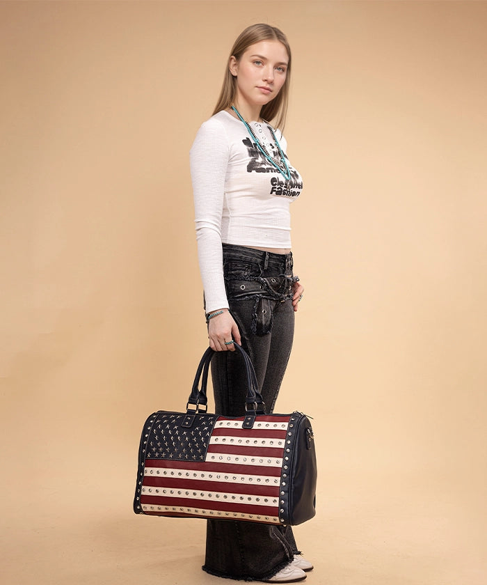 Montana West Studded American Flag Duffle Bag