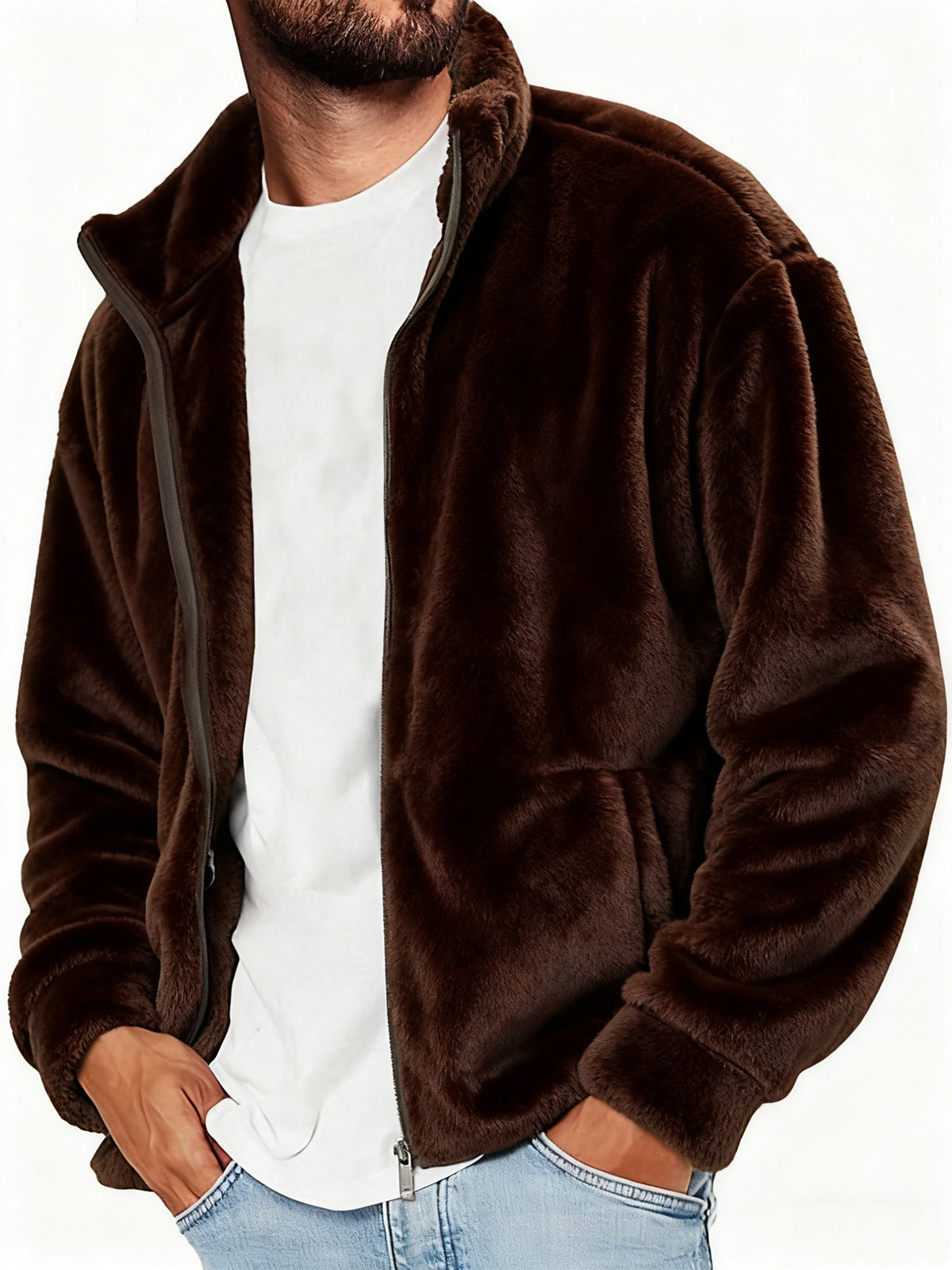 Men's Solid Color Polar Fleece Jacket