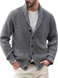 Men's Casual Lapel Solid Color Double Pocket Knitted Sweater Jacket