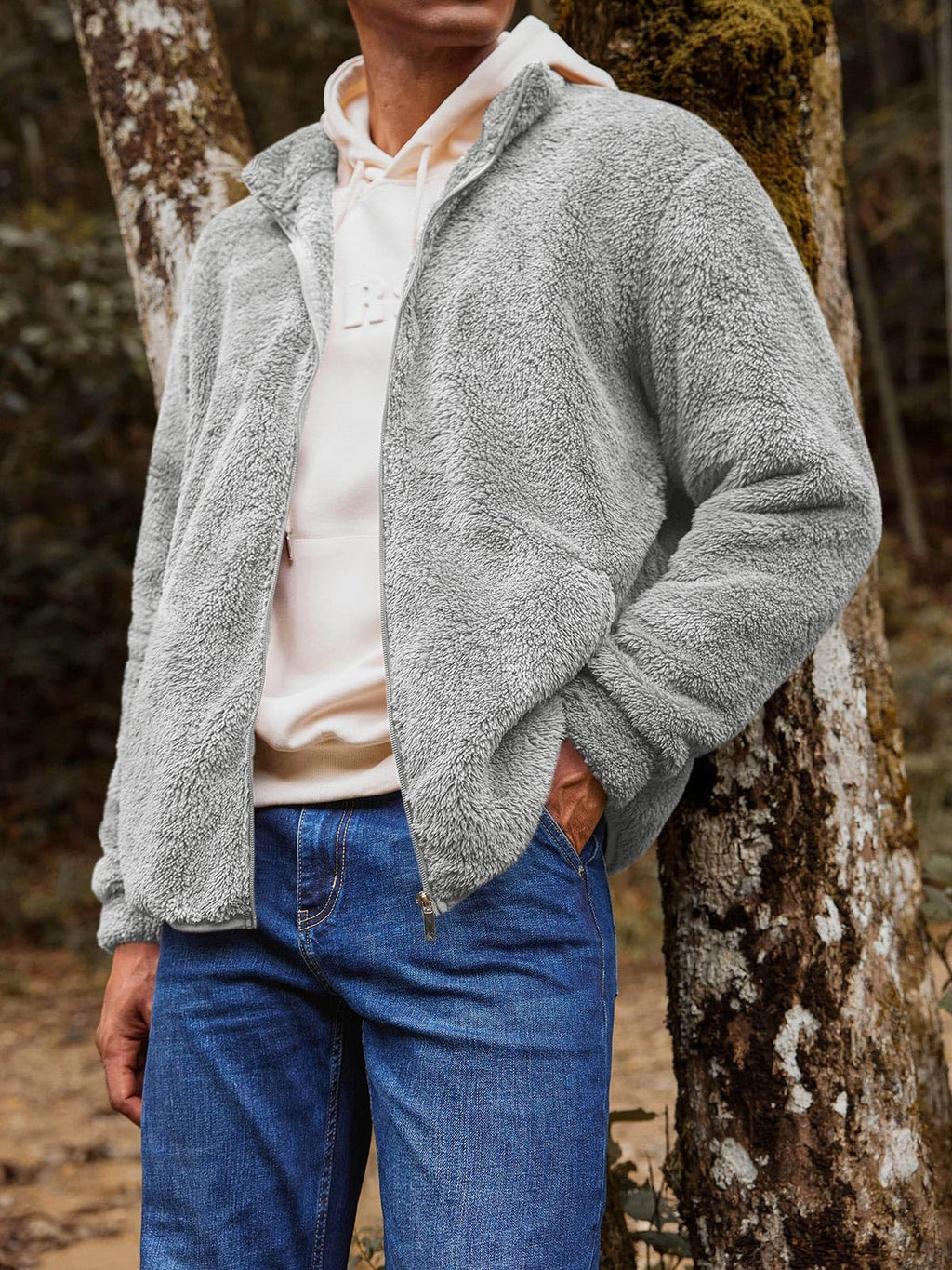 Men's Jacket Plush Jacket Pocket Zipper Sweatshirt