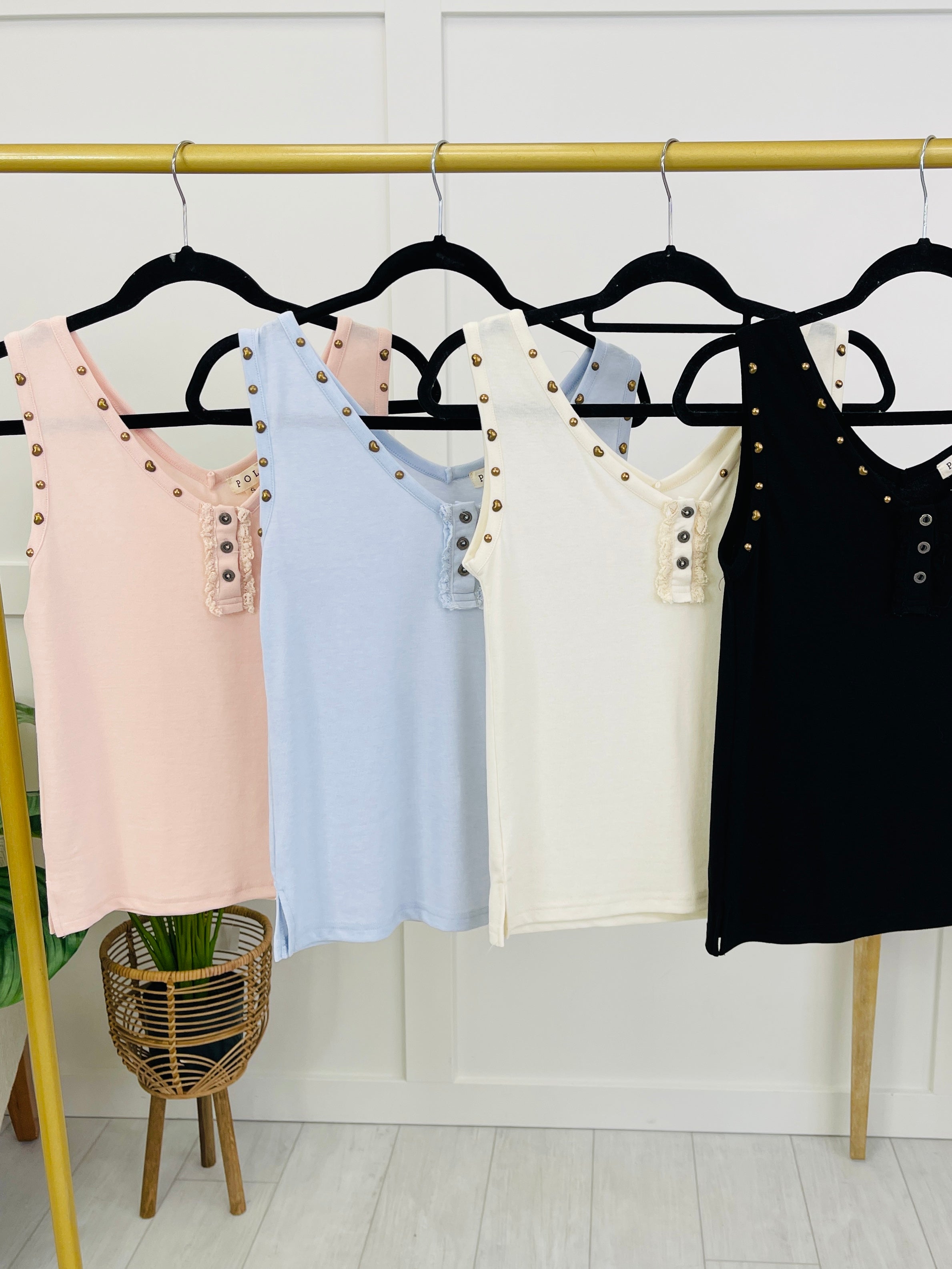 Studded Sweetheart Tank Top In Multiple Colors