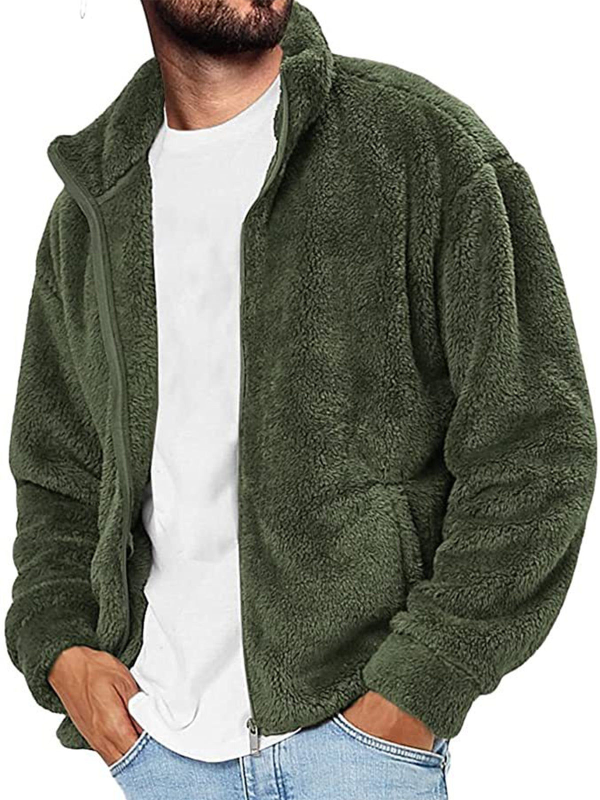 Men's Solid Color Polar Fleece Jacket