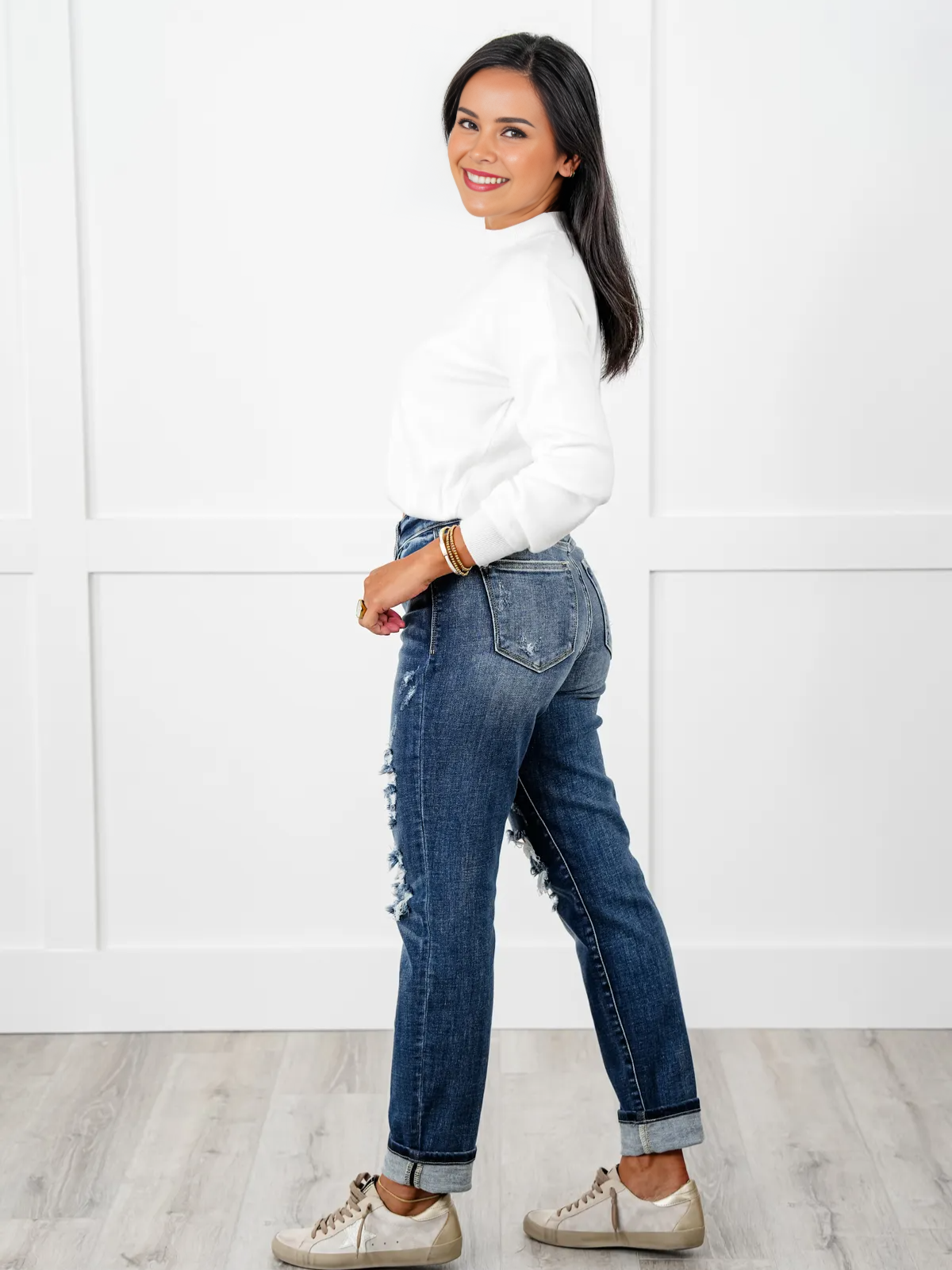 JUDY Tummy Control Distressed Cuffed Boyfriend Jeans (Buy 2 Free Shipping)