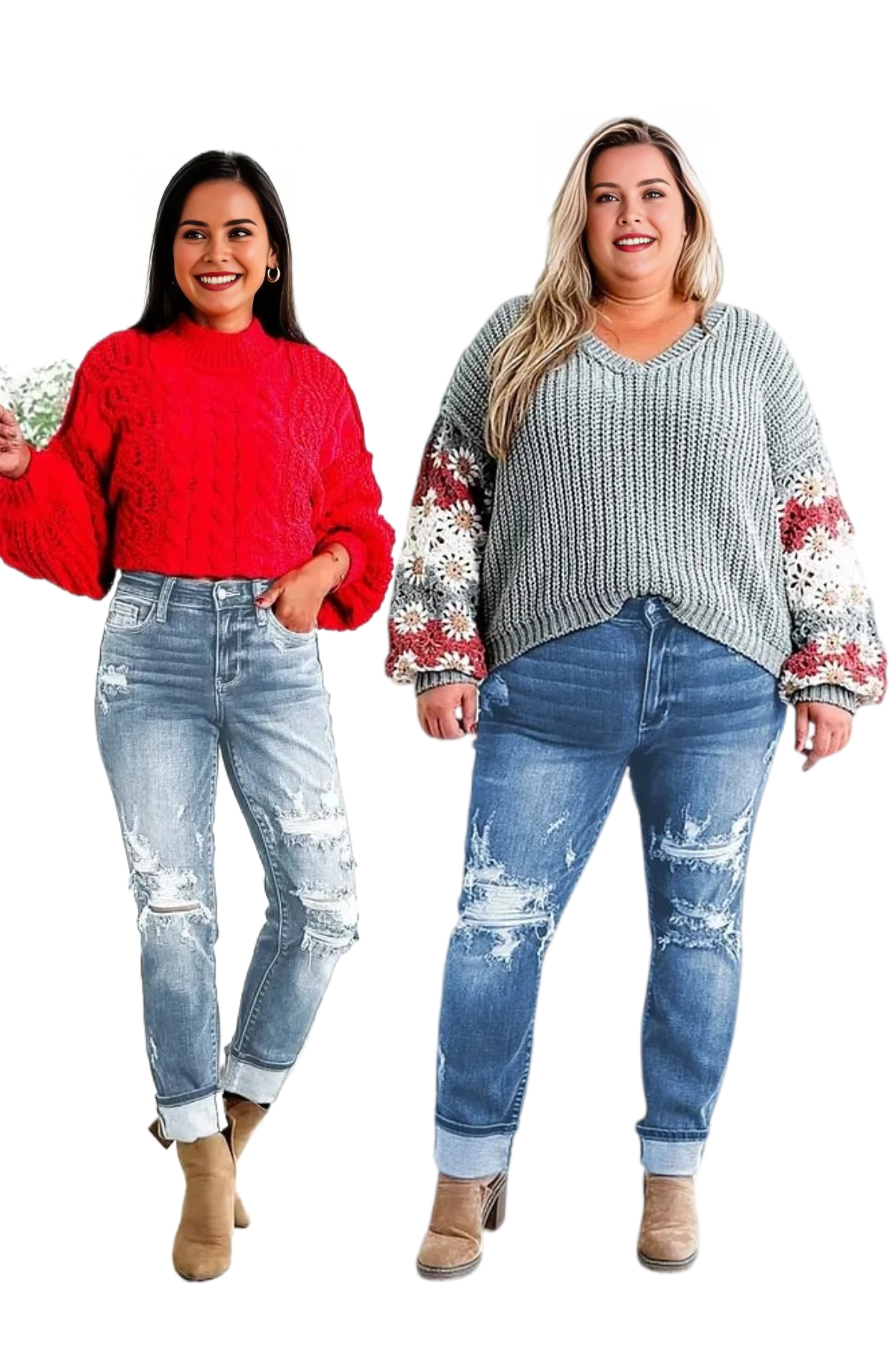 JUDY Tummy Control Distressed Cuffed Boyfriend Jeans (Buy 2 Free Shipping)