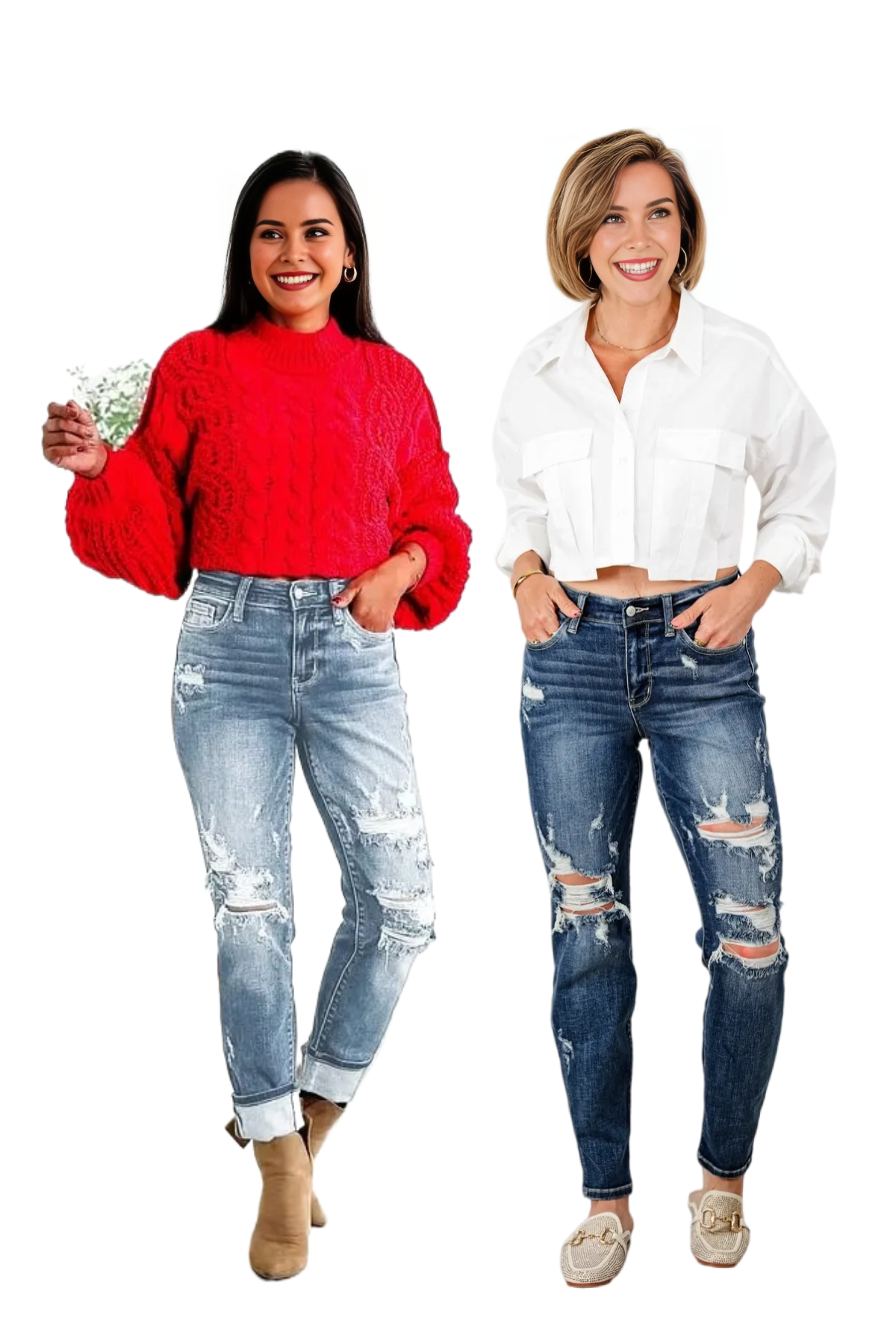 JUDY Tummy Control Distressed Cuffed Boyfriend Jeans (Buy 2 Free Shipping)
