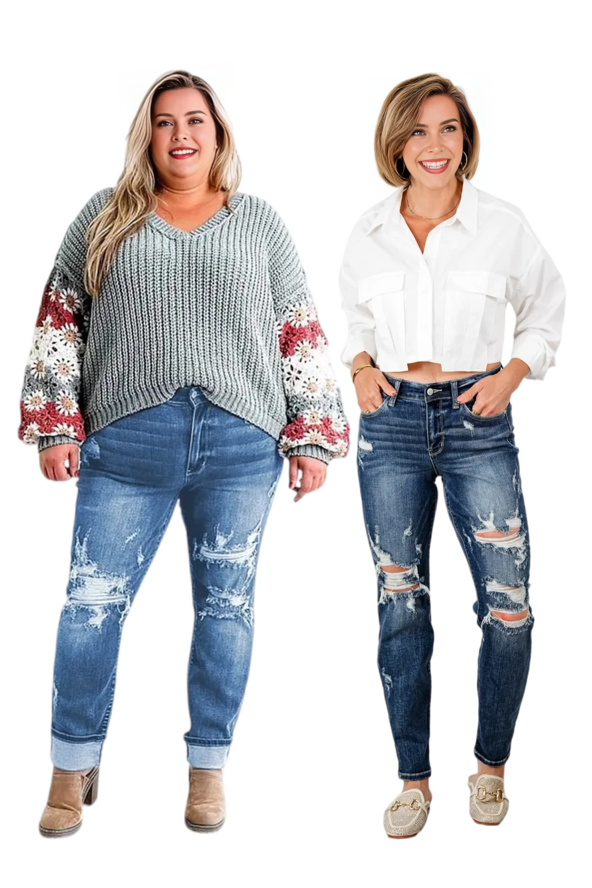 JUDY Tummy Control Distressed Cuffed Boyfriend Jeans (Buy 2 Free Shipping)