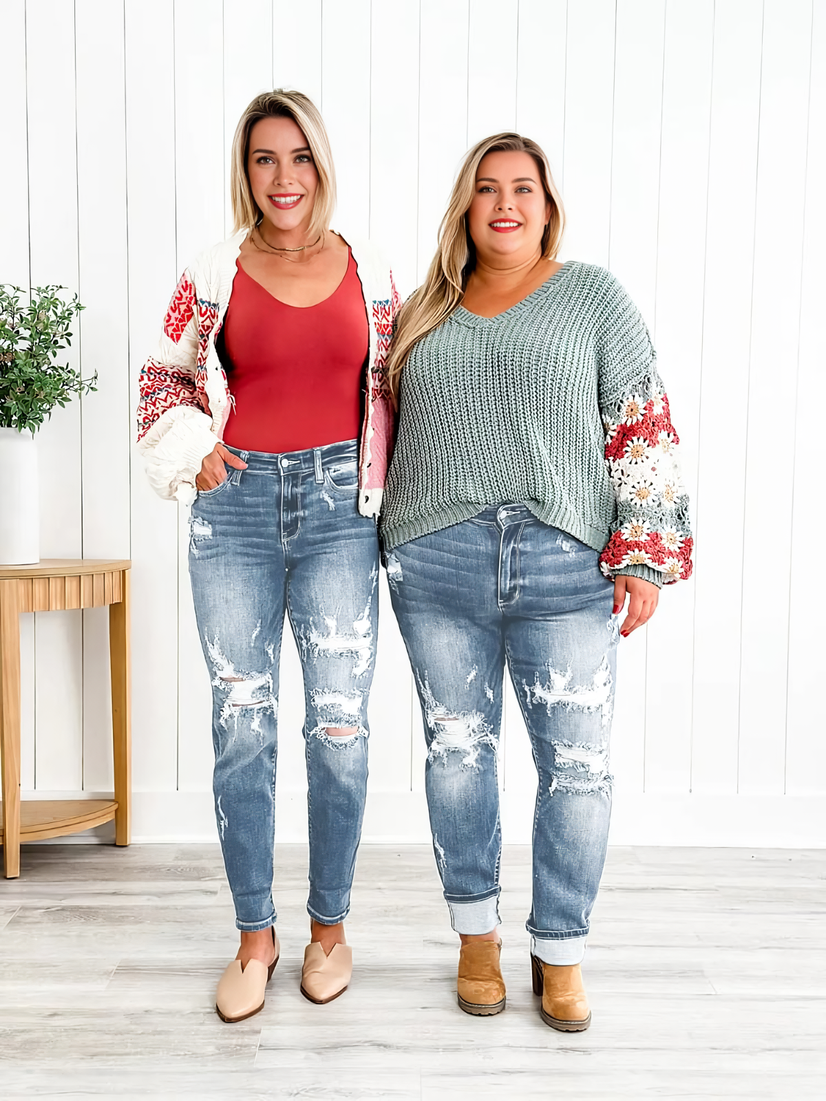 JUDY Tummy Control Distressed Cuffed Boyfriend Jeans (Buy 2 Free Shipping)