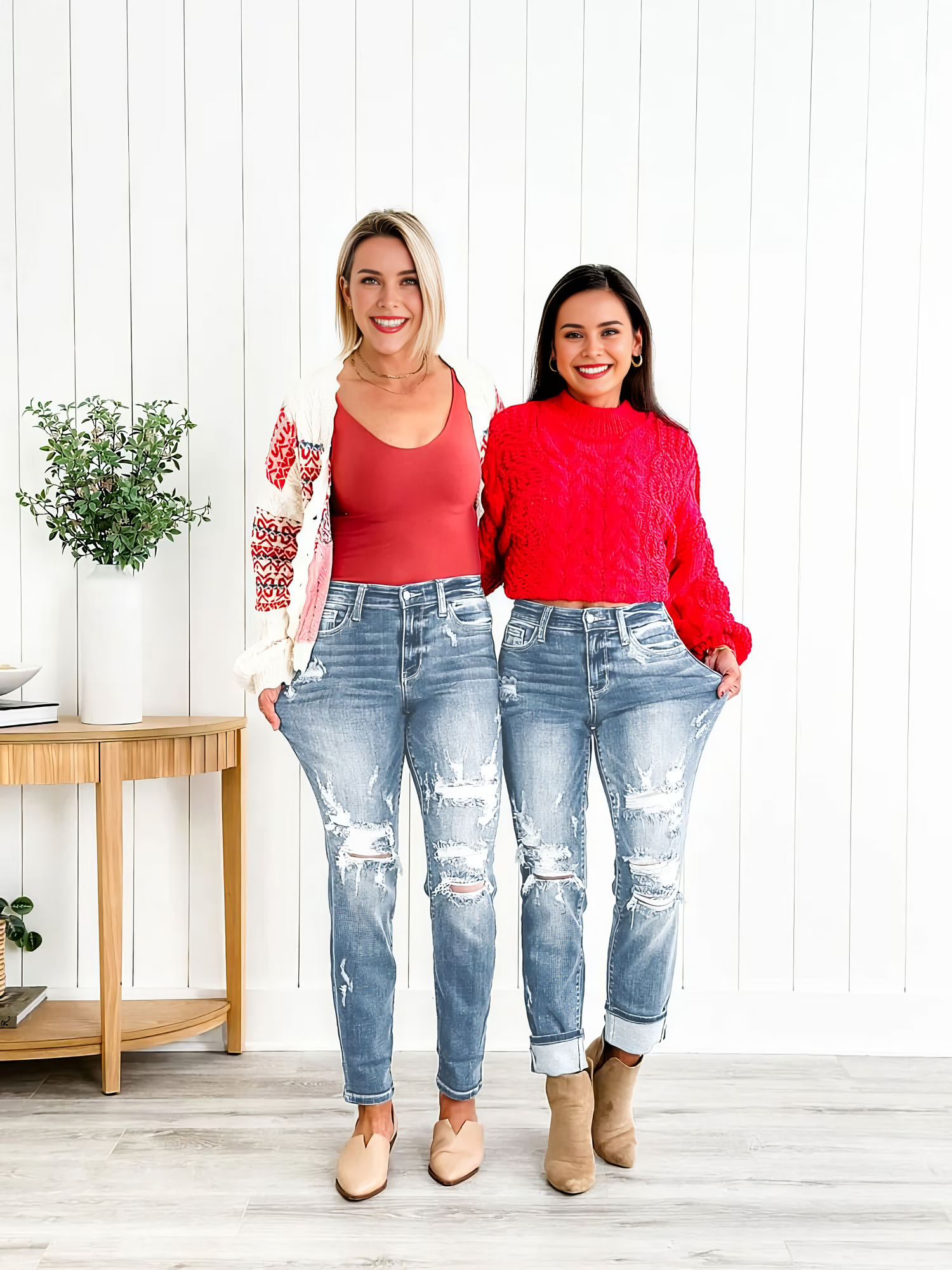 JUDY Tummy Control Distressed Cuffed Boyfriend Jeans (Buy 2 Free Shipping)
