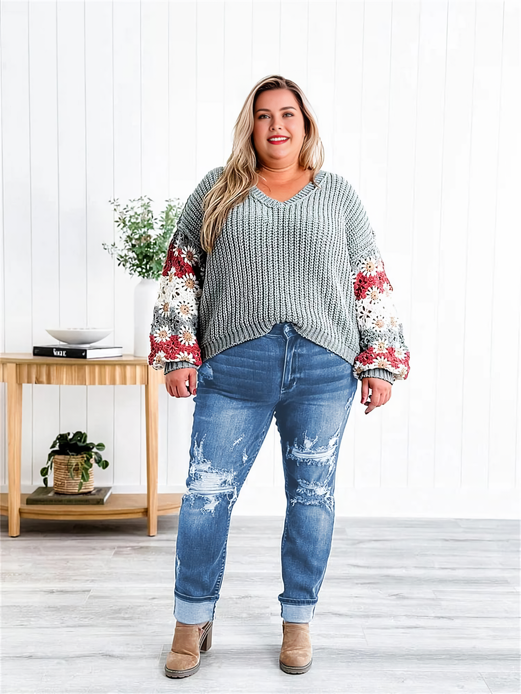 JUDY Tummy Control Distressed Cuffed Boyfriend Jeans (Buy 2 Free Shipping)