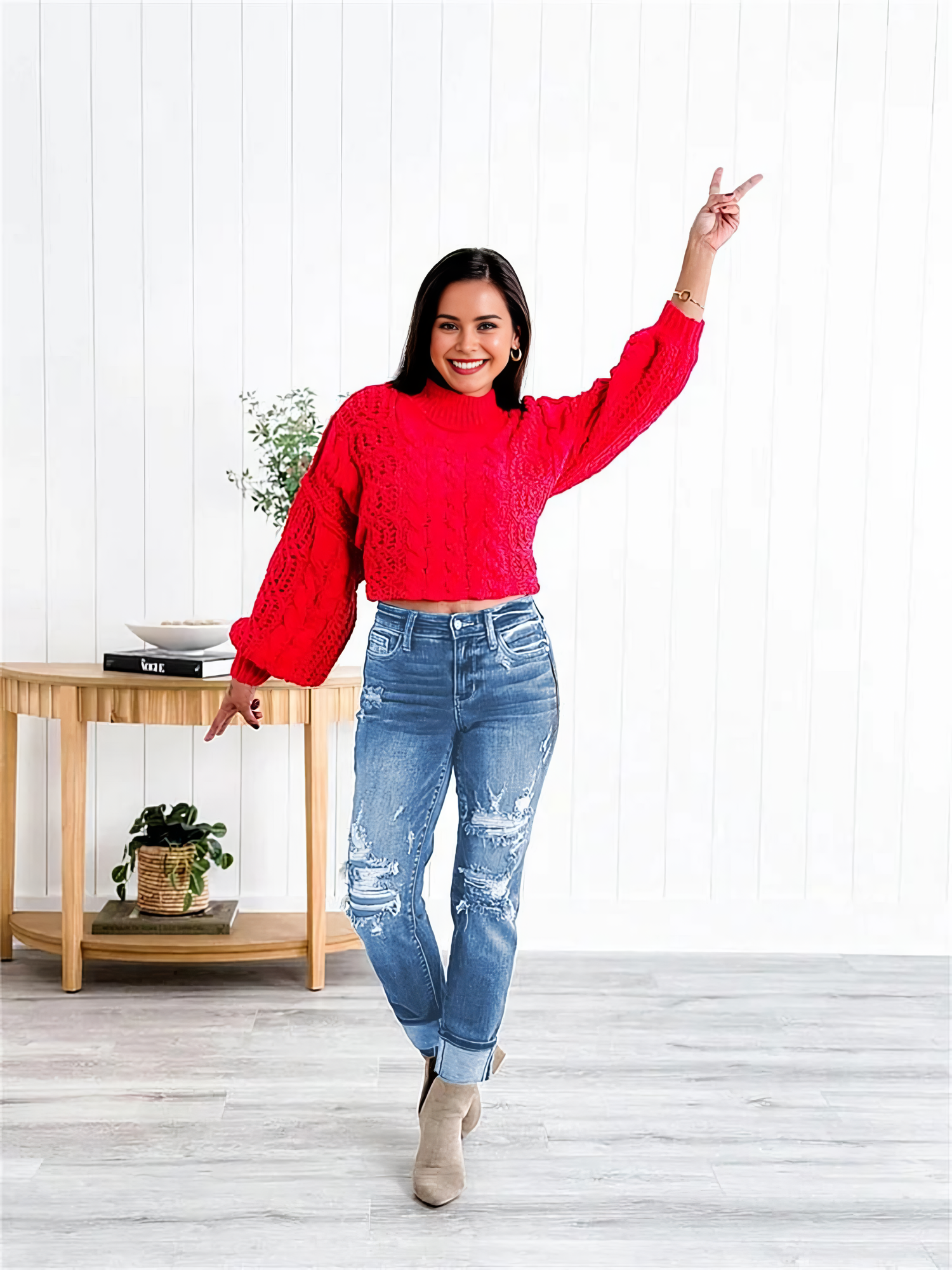 JUDY Tummy Control Distressed Cuffed Boyfriend Jeans (Buy 2 Free Shipping)
