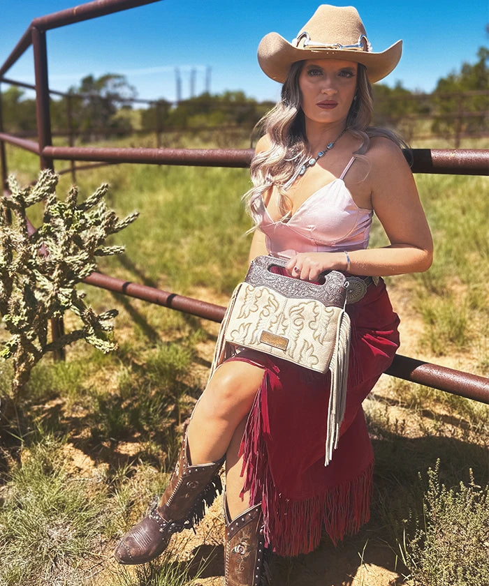 Wrangler Tooled Fringe Crossbody Bag