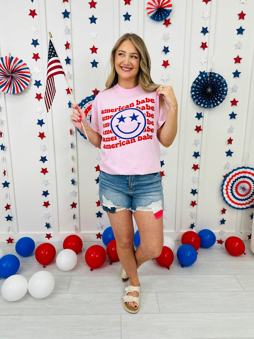 American Babe Smiley Face Graphic Tee