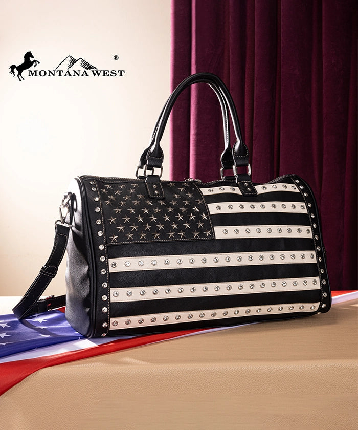 Montana West Studded American Flag Duffle Bag