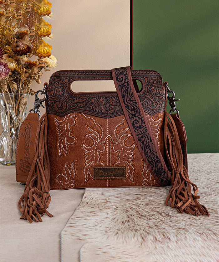 Wrangler Tooled Fringe Crossbody Bag