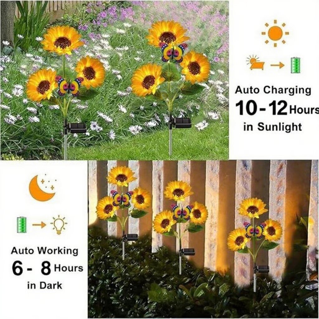 🔥🌻Solar LED Sunflower Garden Lights, Realistic Night Glow for Yard, Lawn, Patio and Porch Decoration, Wate0rproof IP65🔥