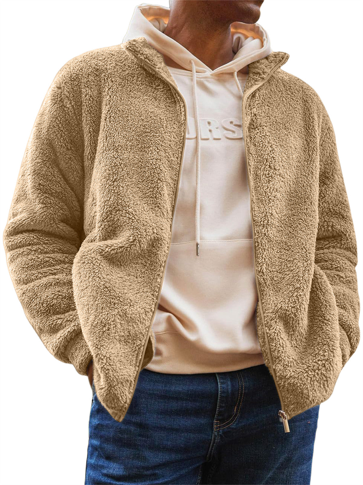 Men's Jacket Plush Jacket Pocket Zipper Sweatshirt