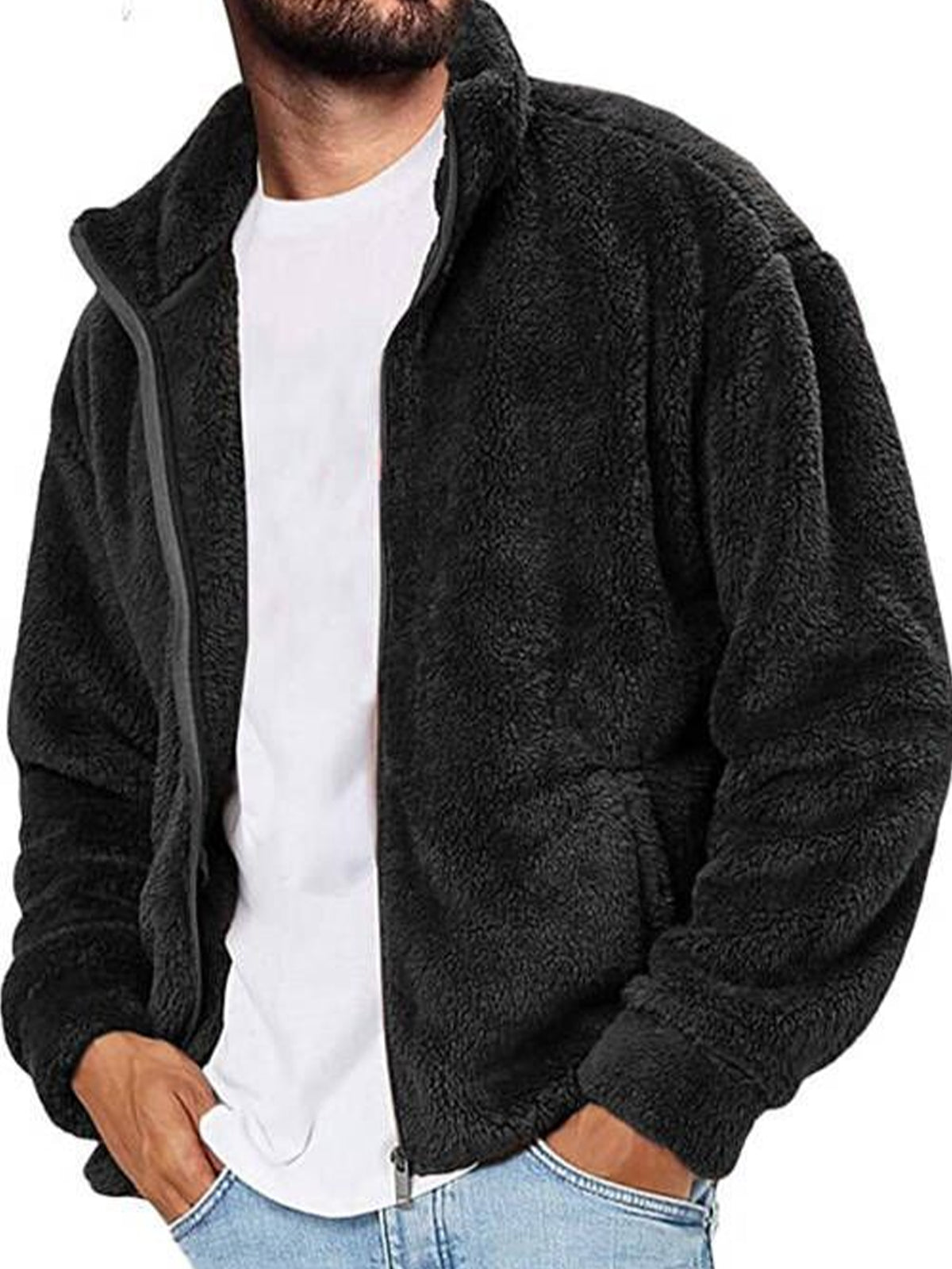 Men's Solid Color Polar Fleece Jacket