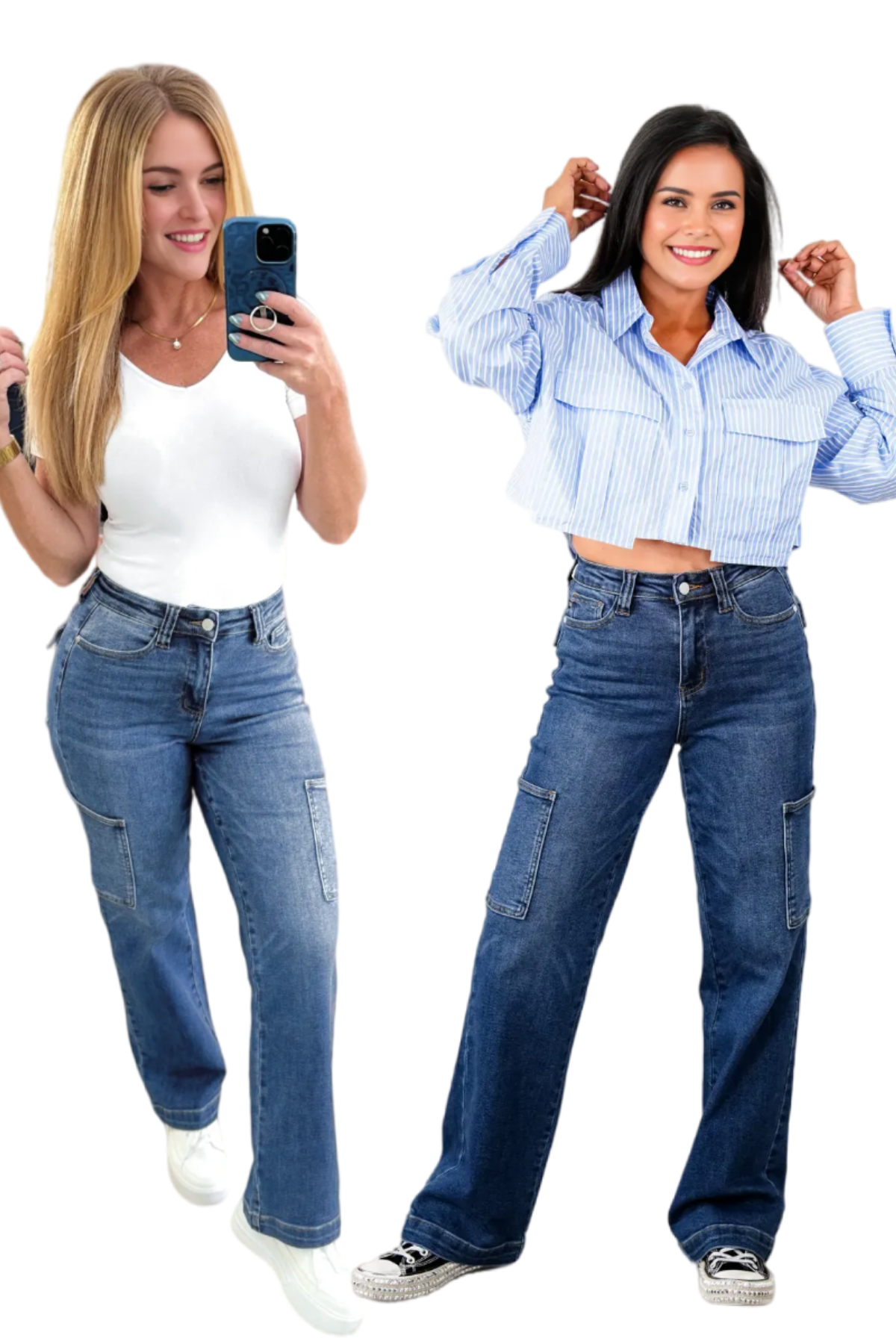 JUDY Tummy Control High Rise Cargo Wide Leg Jeans (Buy 2 Free Shipping)
