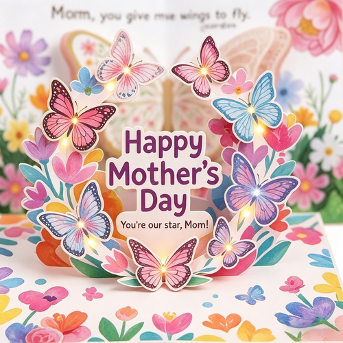 Handcrafted 3D Pop-Up Mother's Day Card - Exquisite Floral Butterfly Art