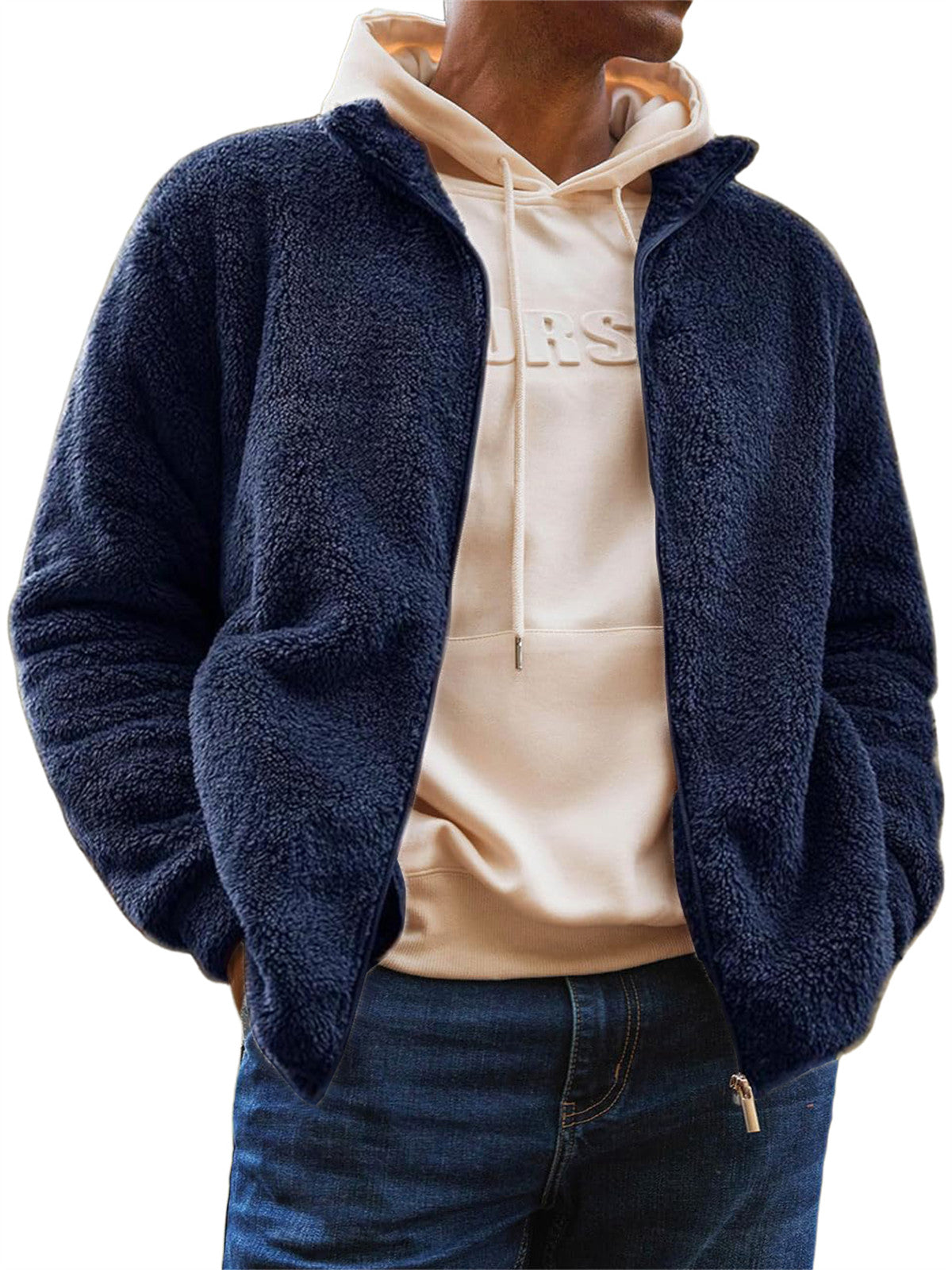 Men's Jacket Plush Jacket Pocket Zipper Sweatshirt