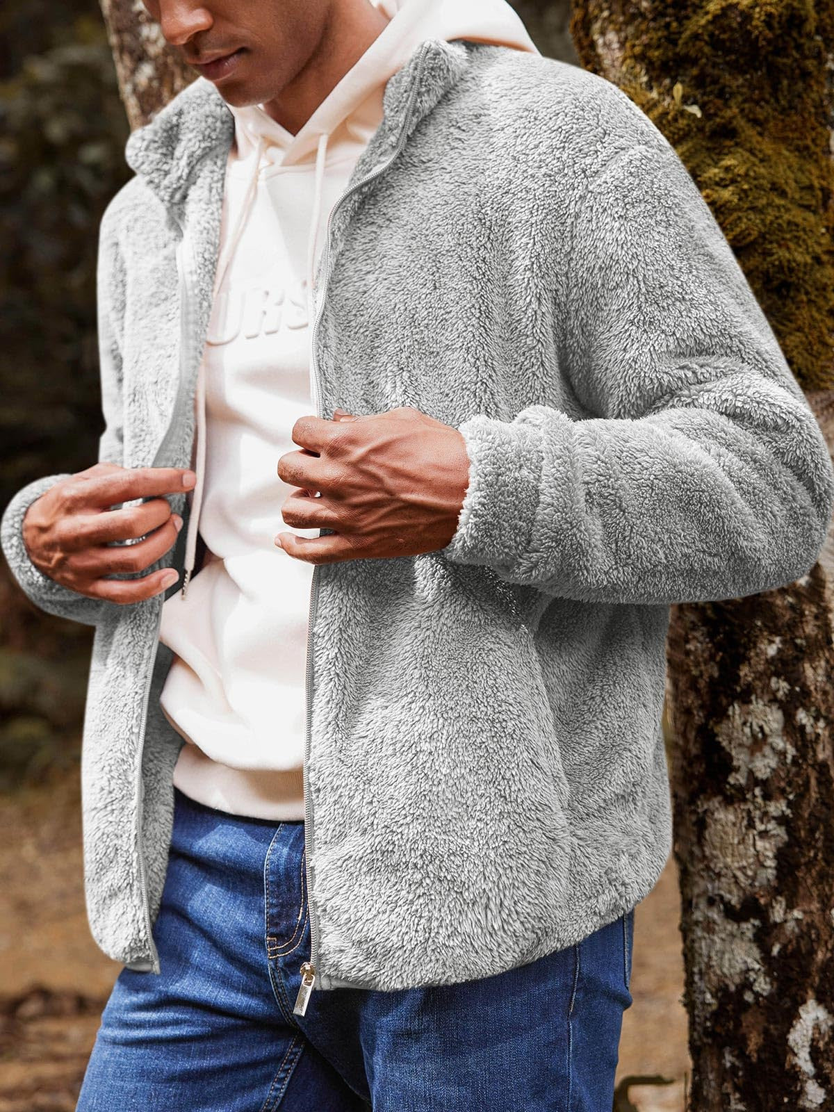 Men's Jacket Plush Jacket Pocket Zipper Sweatshirt