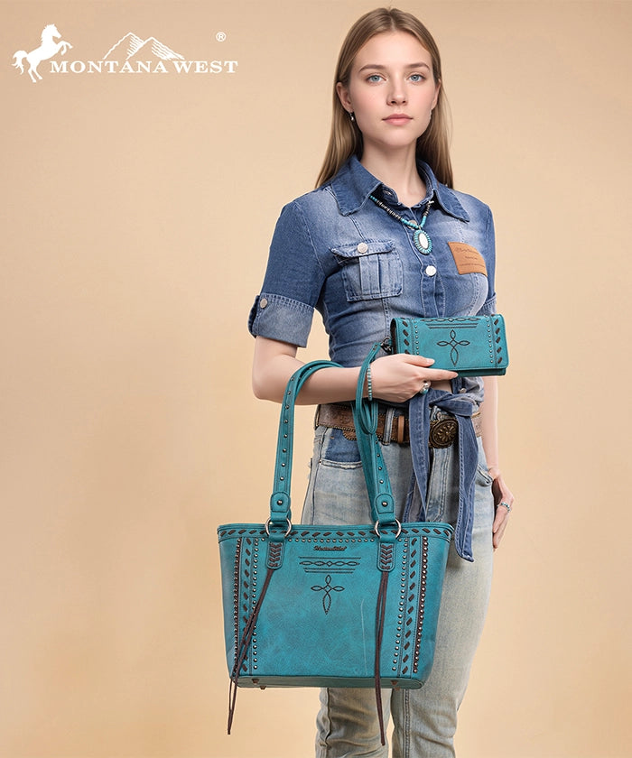 Montana West Cross Stitch Concealed Carry Tote Bag Set