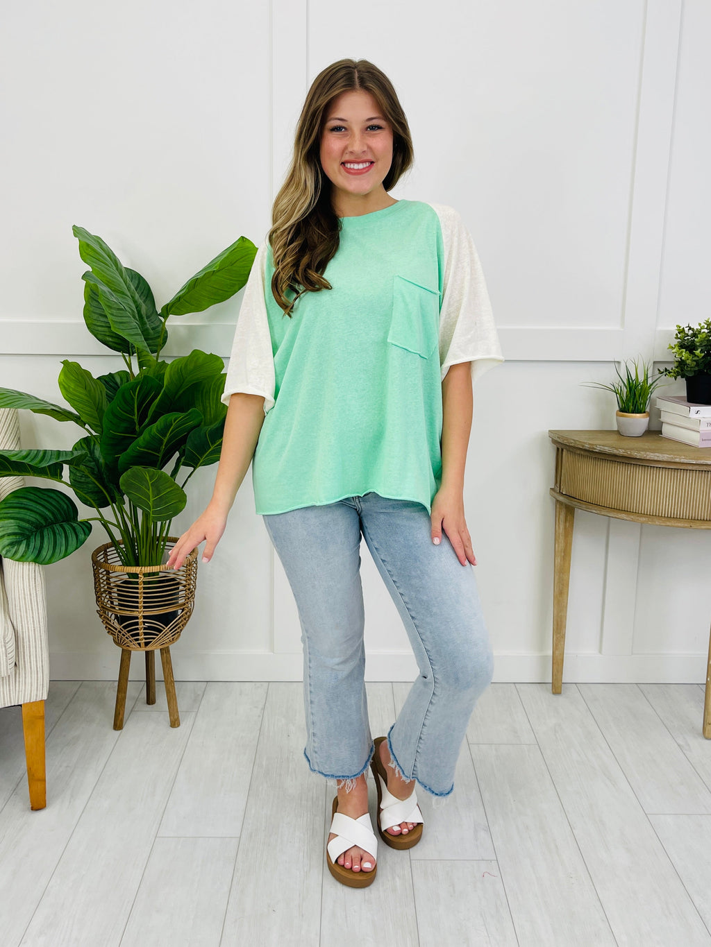 Play It Back Top In Mint Cream