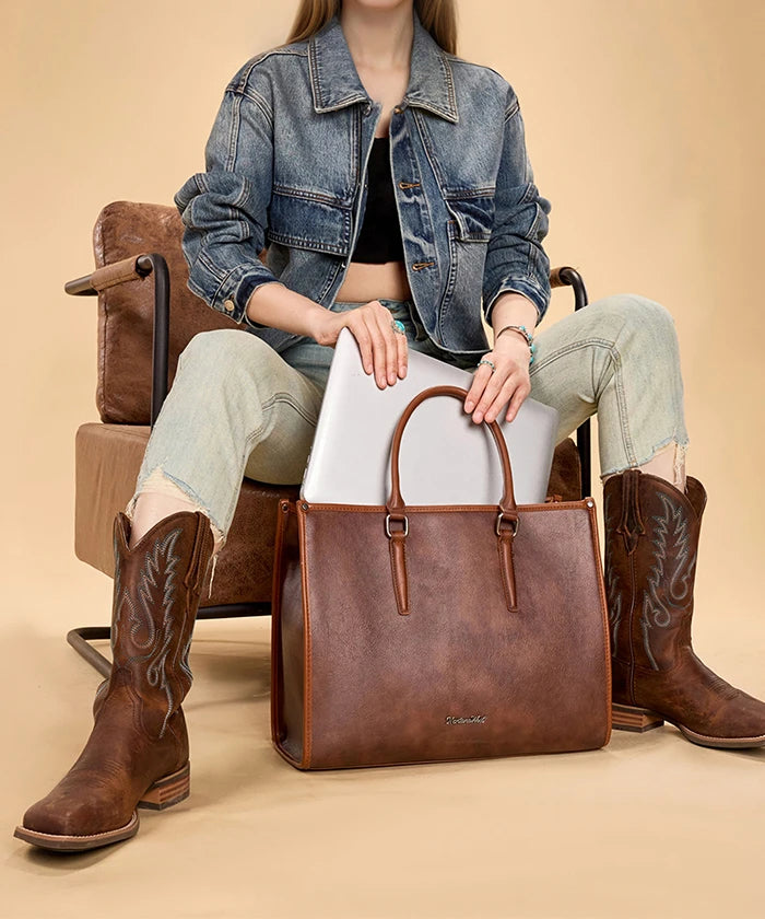 Montana West Vintage Classic Laptop Tote Bag