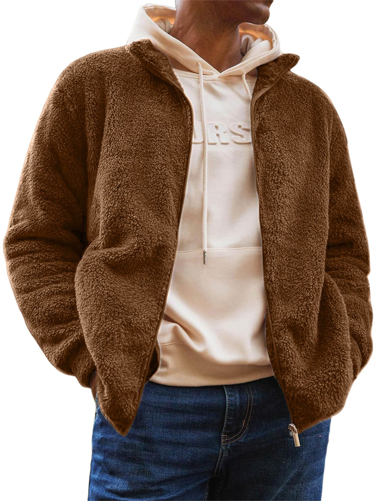 Men's Jacket Plush Jacket Pocket Zipper Sweatshirt