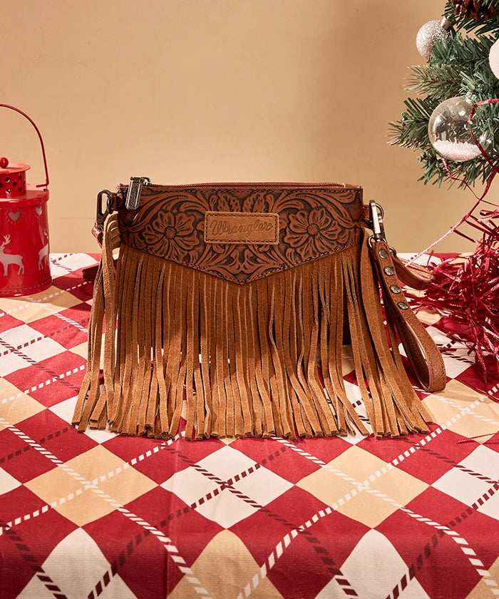 Wrangler Vintage Floral Western Fringe Crossbody Bag