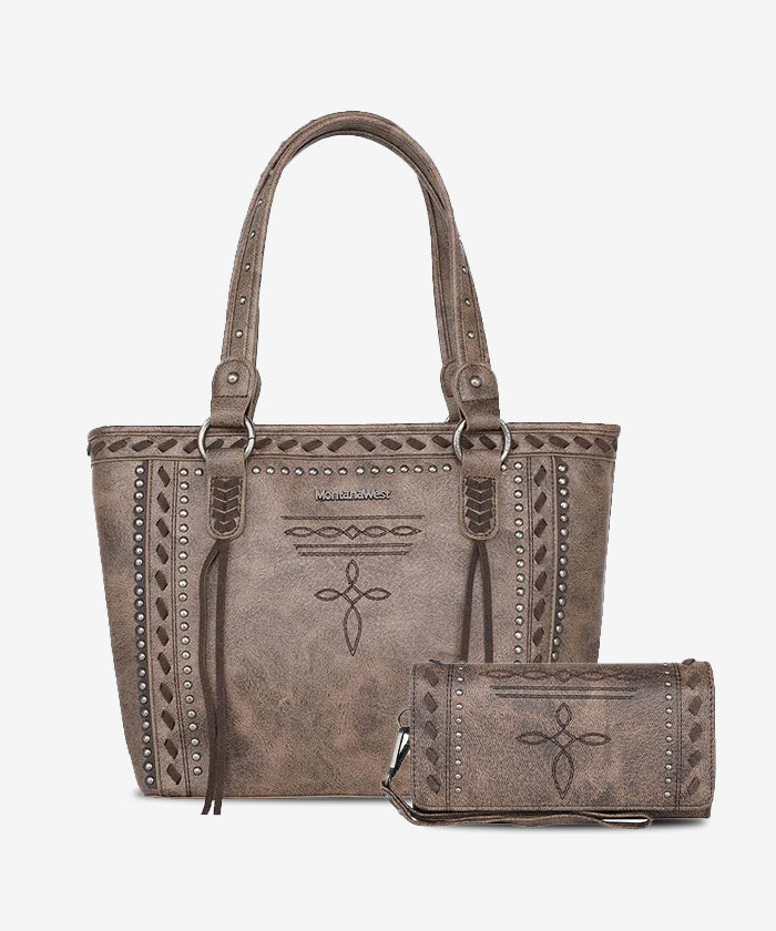 Montana West Cross Stitch Concealed Carry Tote Bag Set