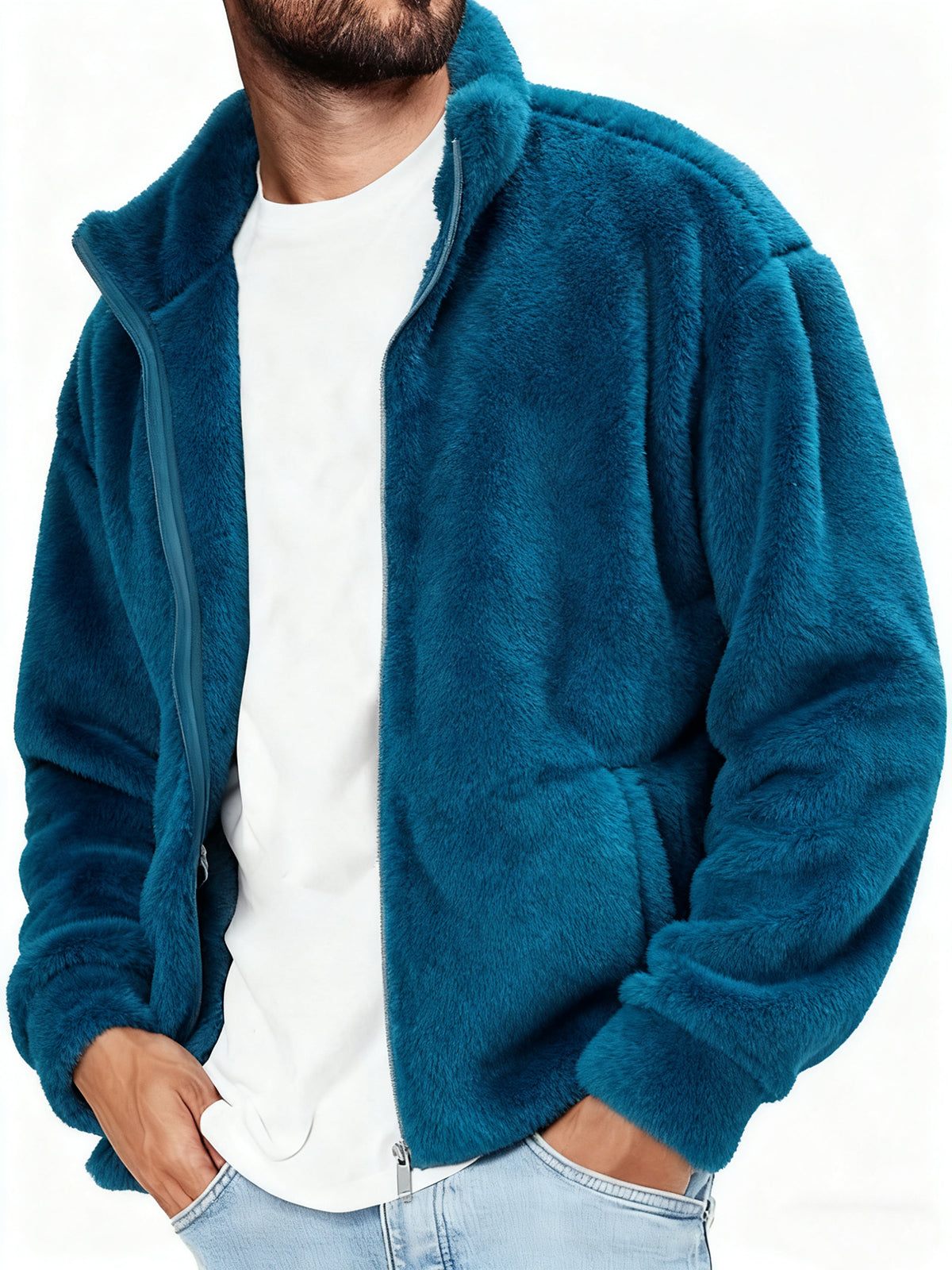 Men's Solid Color Polar Fleece Jacket