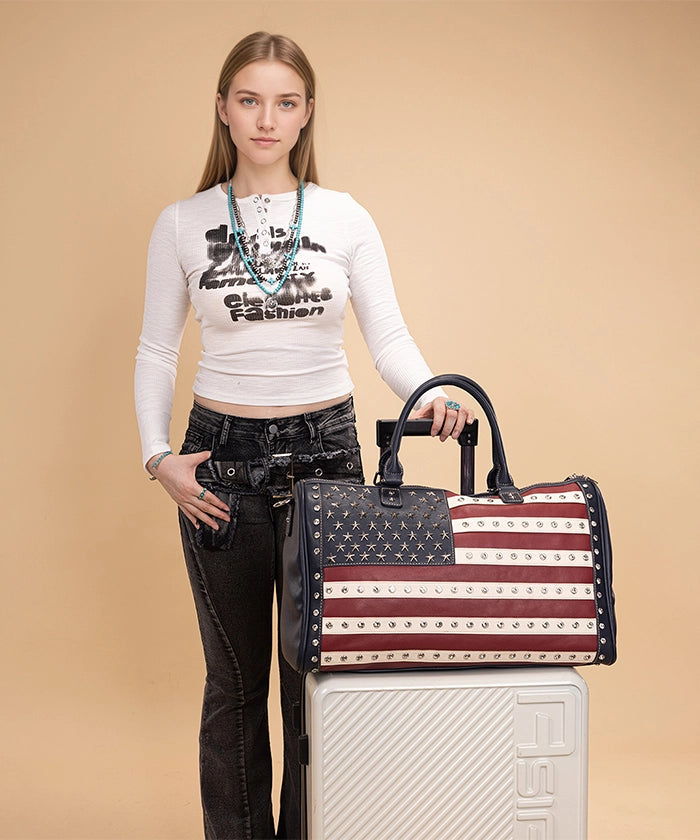 Montana West Studded American Flag Duffle Bag