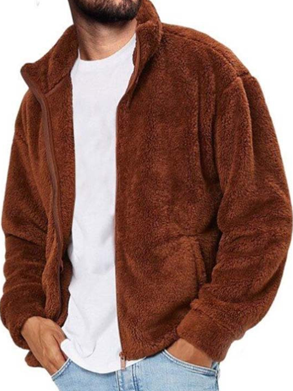 Men's Solid Color Polar Fleece Jacket